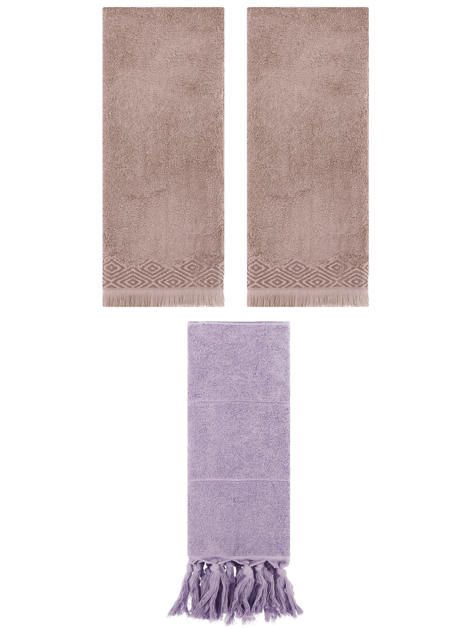 Unique Bargains 3 Pack Cotton Turkish Hand Towels Purple/Brown 14"x30"/13"x29"