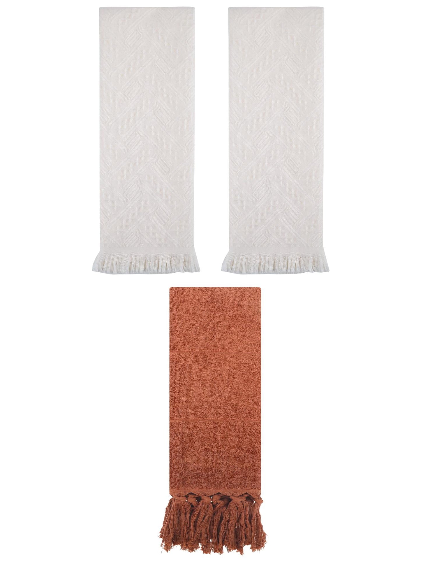 Unique Bargains 3 Pack Soft Boho Turkish Hand Towels Brown/Beige 14"x30"/13"x29"