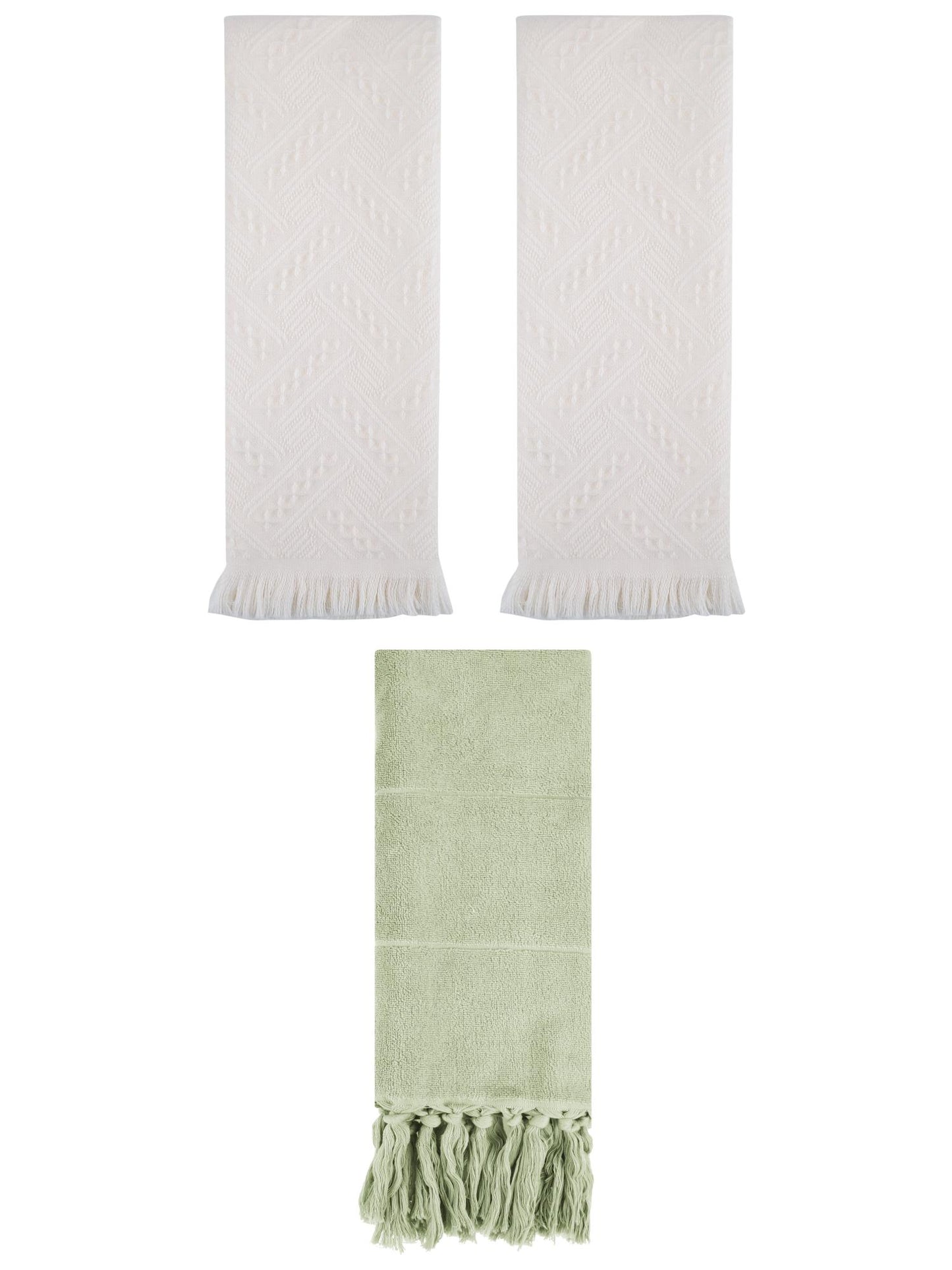 Unique Bargains 3 Pack Soft Boho Turkish Hand Towels Green/Beige 14"x30"/13"x29"