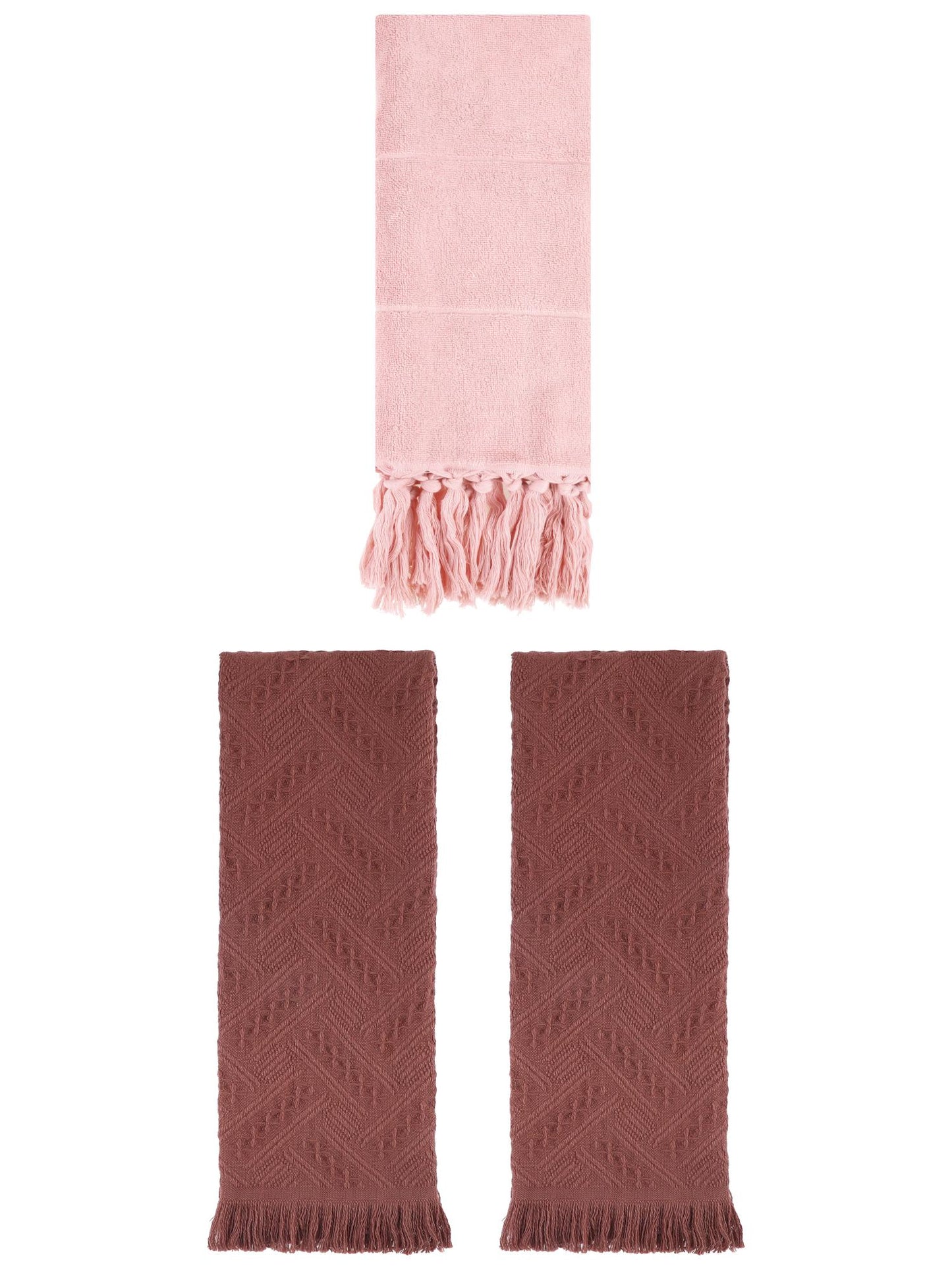 Unique Bargains 3 Pack Soft Boho Turkish Hand Towels Pink/Brown 14"x30"/13"x29"