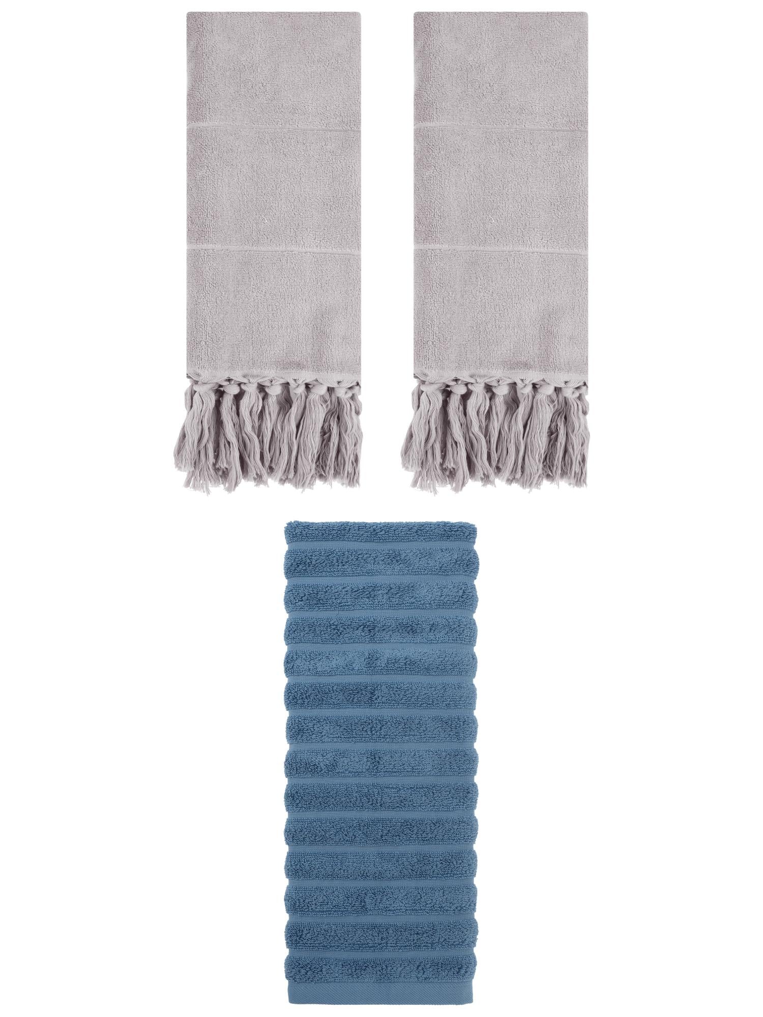 Unique Bargains 3 Pack Solid Absorbent Soft Cotton Hand Towels 14" x 30" Grey/Blue