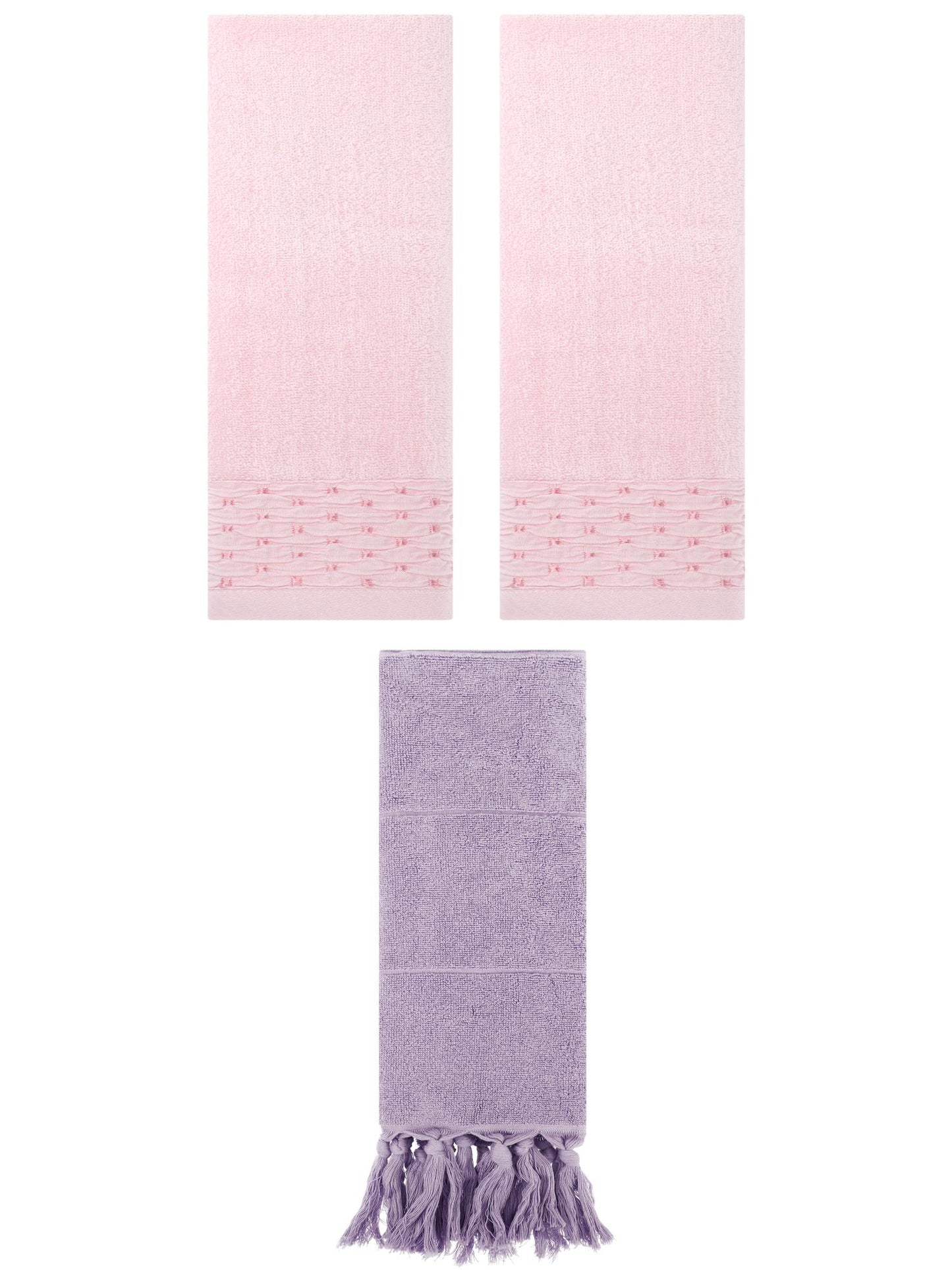 Unique Bargains 3 Pack Solid Cotton Bathroom Hand Towel 14" x 30" Purple/Pink