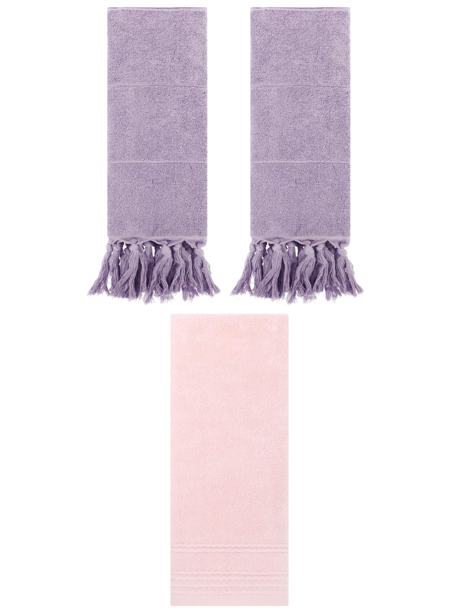 Unique Bargains 3 Pack Striped Tassels Hand Towels for Bathroom 14" x 30" Purple/Pink
