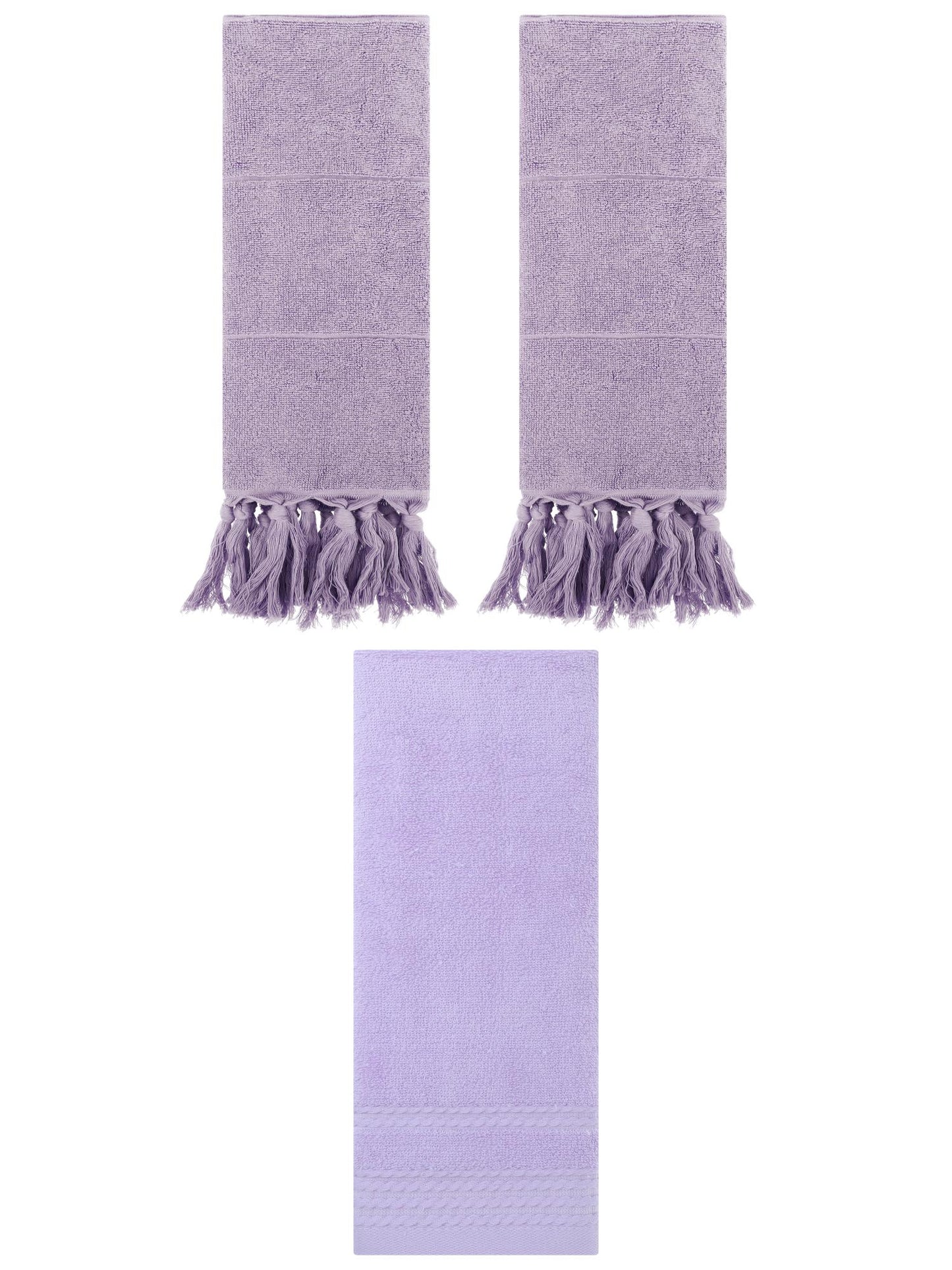 Unique Bargains 3 Pack Striped Tassels Hand Towels for Bathroom 14" x 30" Purple