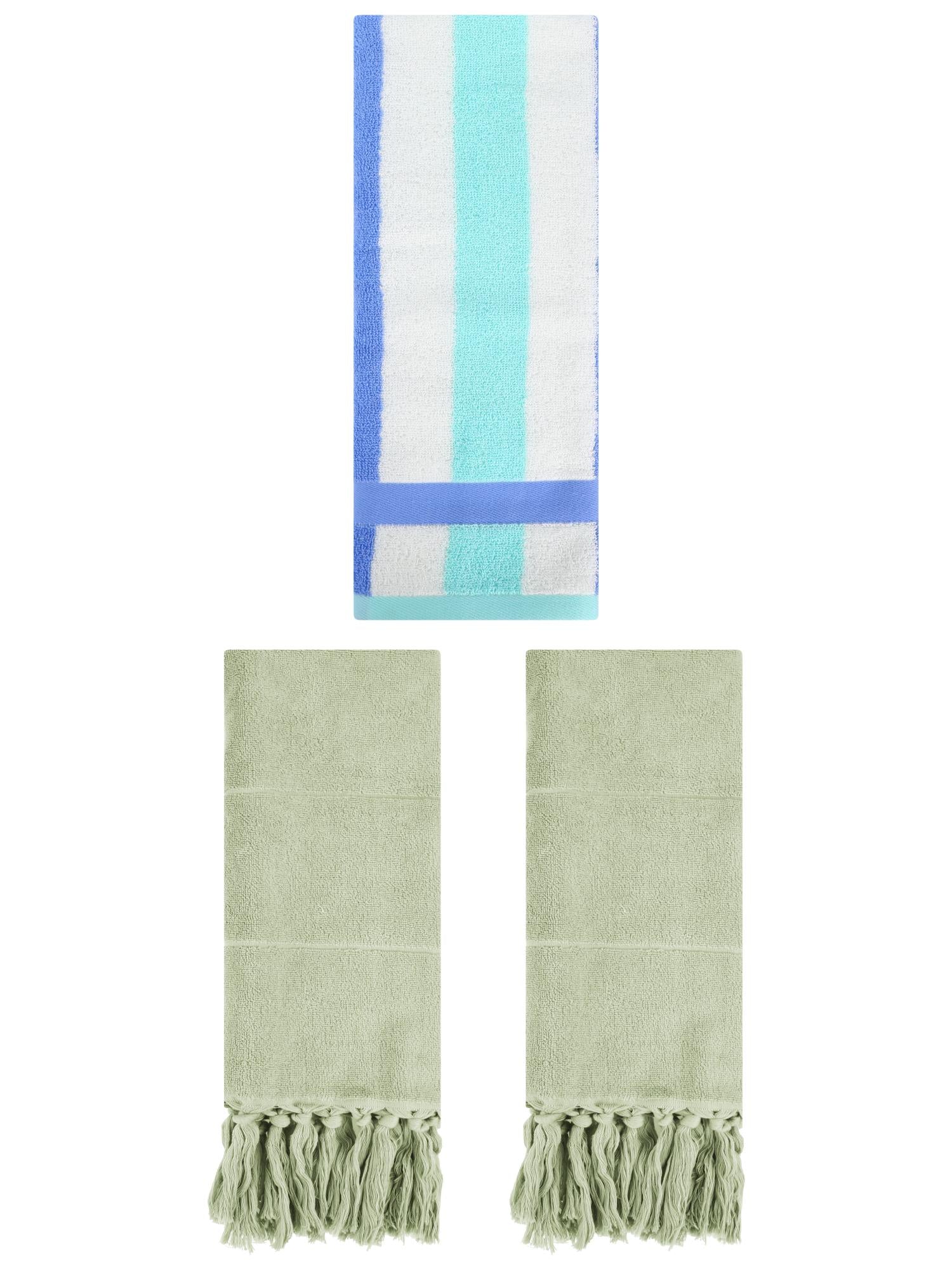 Unique Bargains 3 Pcs Bathroom Hand Towel Set Green/Blue Green 14"x30"/13"x29"