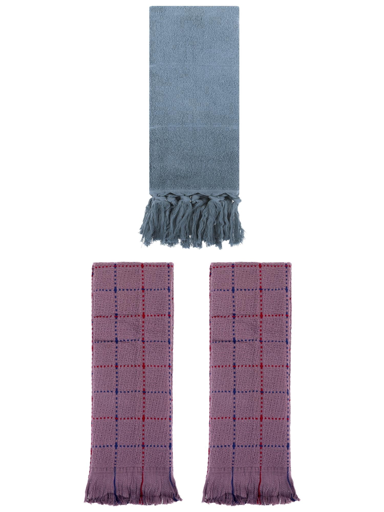 Unique Bargains 3 Pack Cotton Absorbent Soft Decorative Turkish Bath Towel for Bathroom Blue/Brown 14" x 30"/13" x 29"
