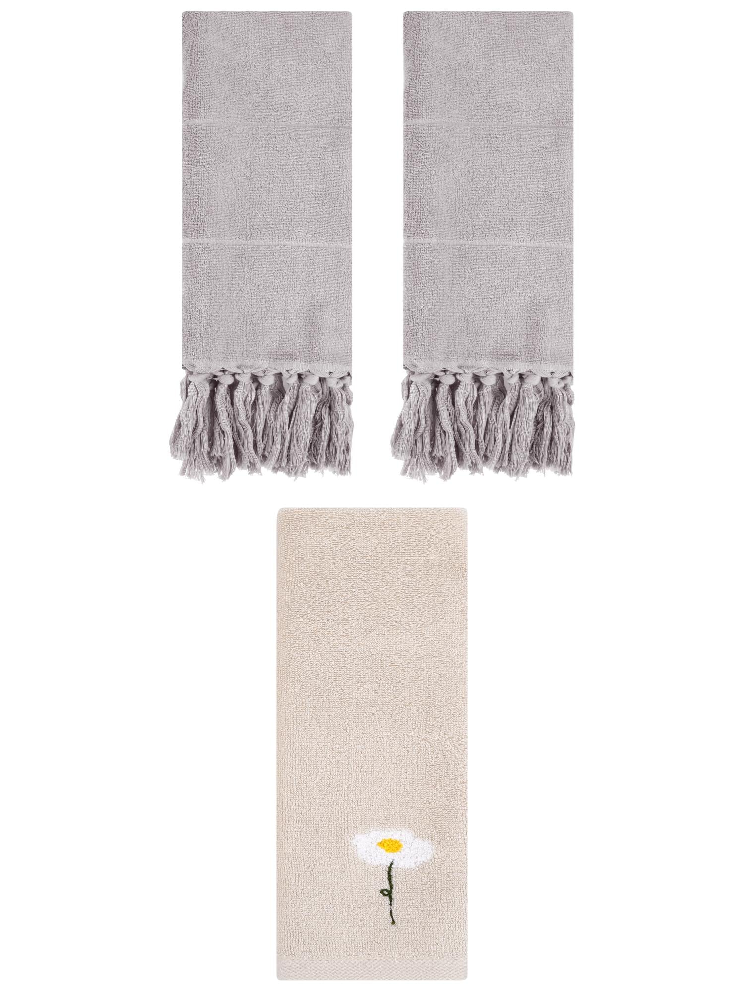 Unique Bargains 3 Pcs Floral Solid Hand Towel Set Grey/Light Brown 14"x30"/13"x30"