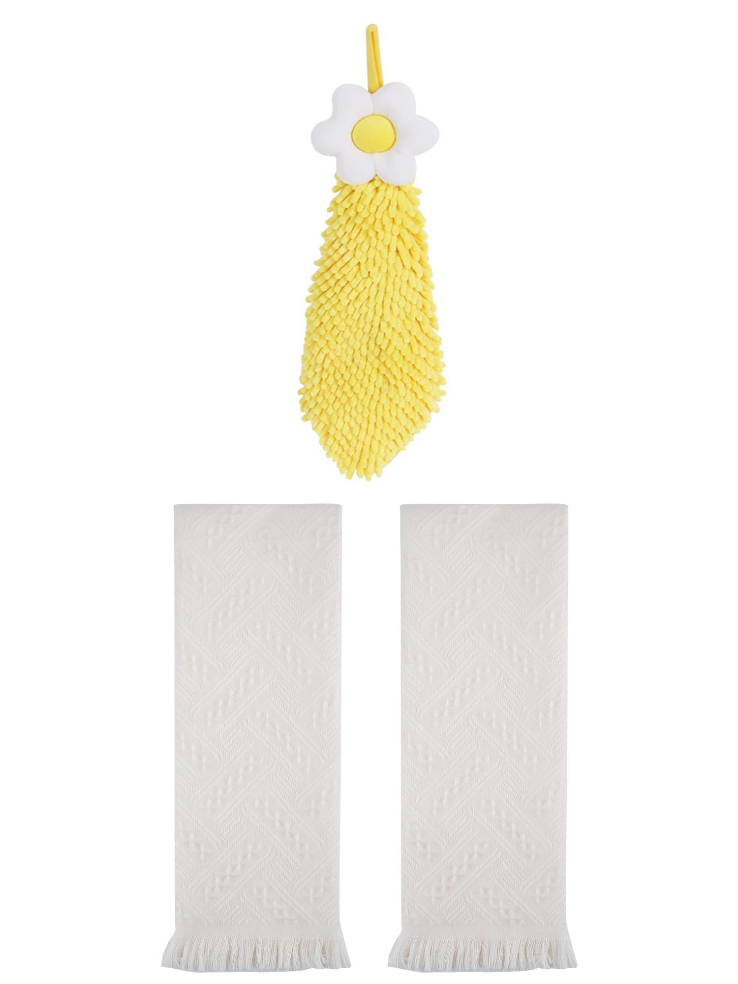 Unique Bargains 3 Pcs Soft Absorbent Towels Beige/Yellow 13" x 29"/6" x 15"