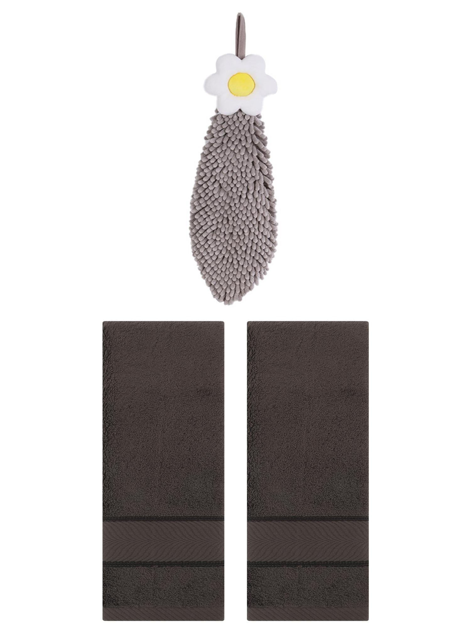 Unique Bargains 3 Pcs Soft Hand Towel Set Dark Brown/Grey 14" x 30"/6" x 15"