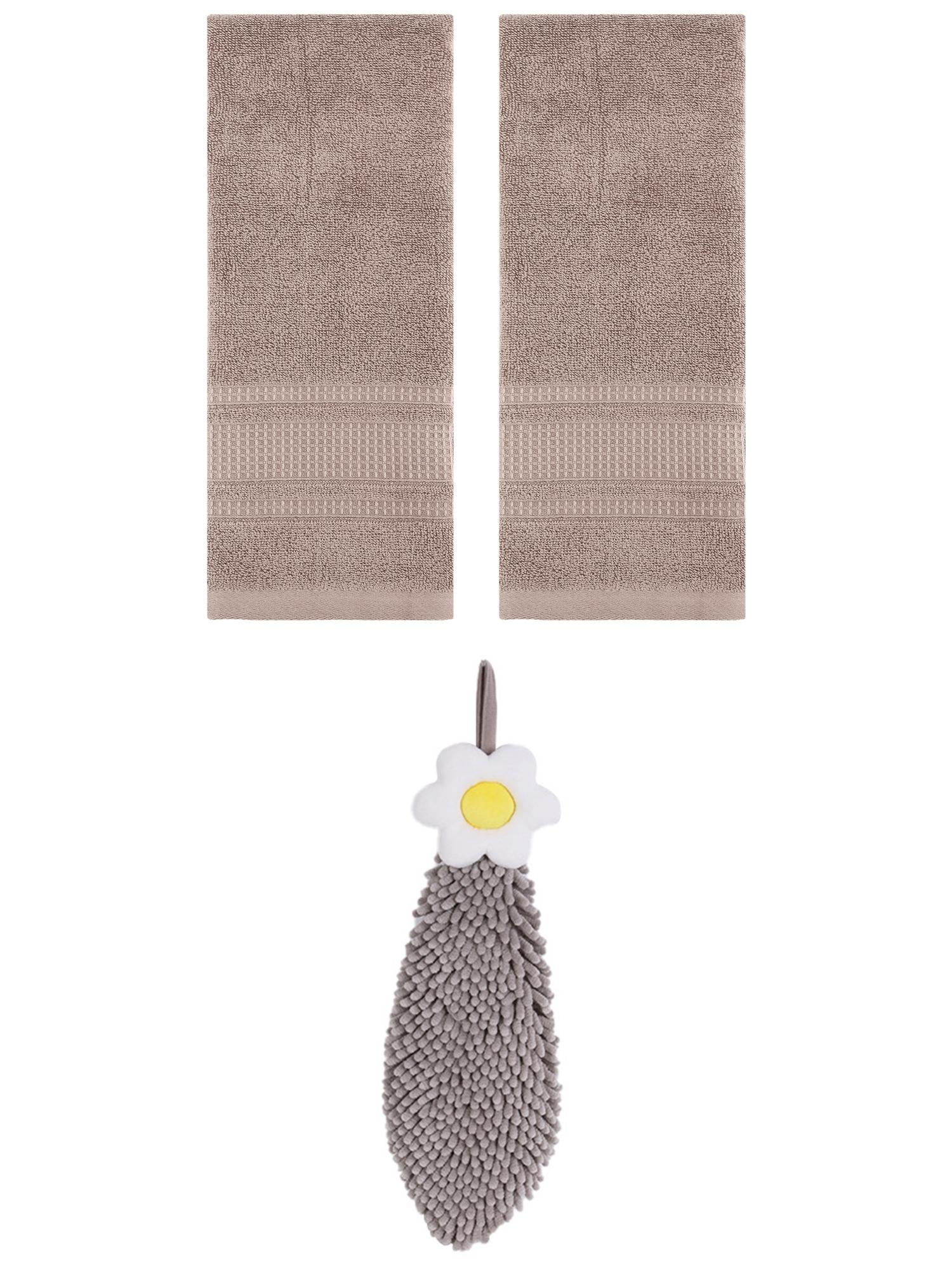 Unique Bargains 3 Pcs Solid Soft Hand Towels Brown/Grey 13" x 29"/6" x 15"
