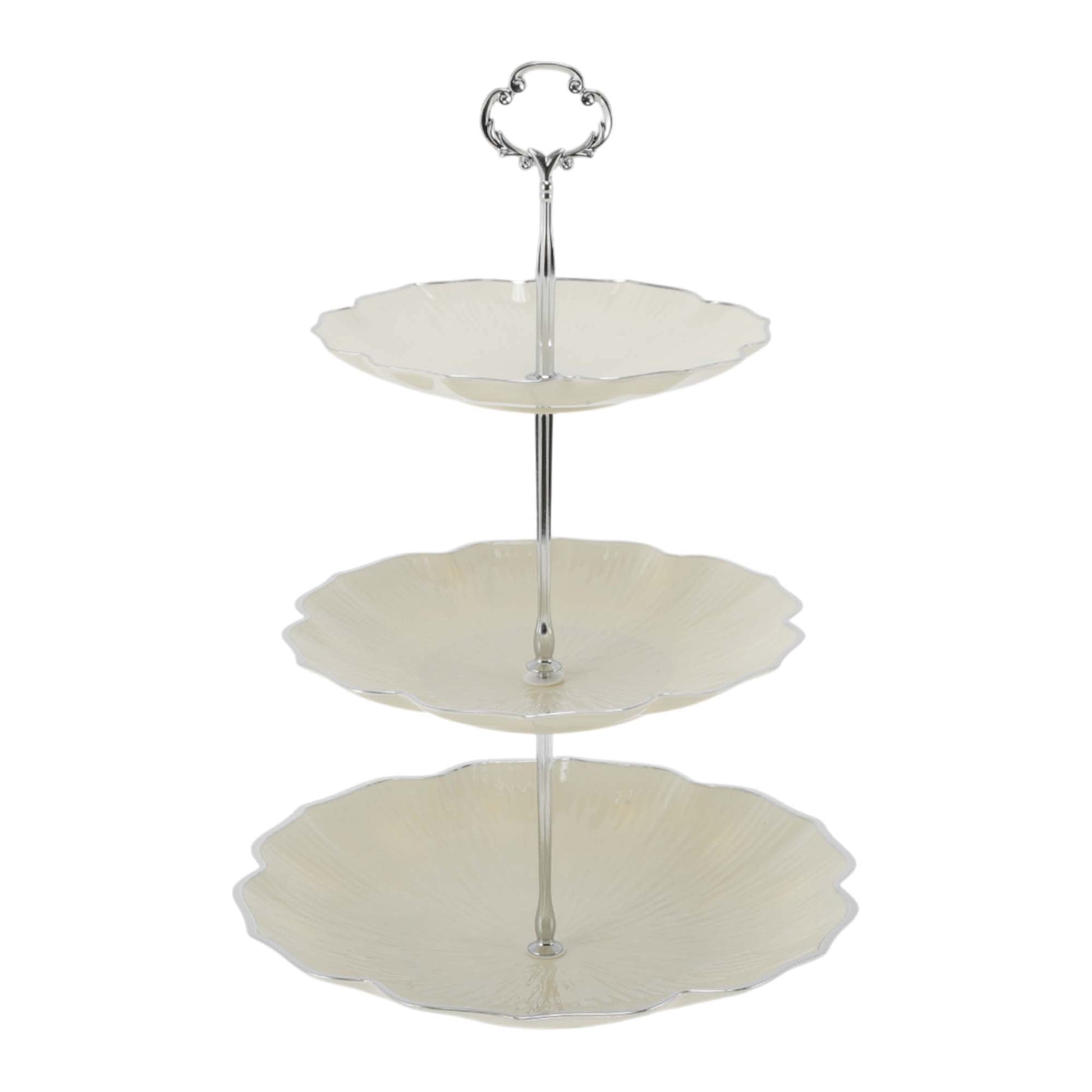 Unique Bargains 3 Tier Dessert Cupcake Stand Holder for Donut Beige Silver Tone