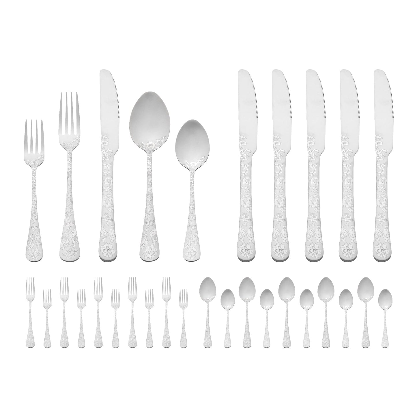Unique Bargains 30-Pieces Floral Stainless Steel Flatware Set for 6 Black