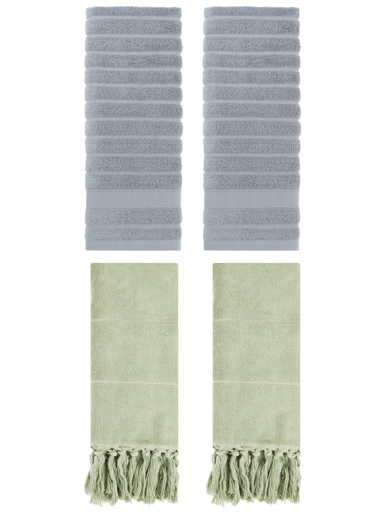 Unique Bargains 4 Pack Solid Absorbent Soft Cotton Hand Towels 14" x 30" Green/Grey