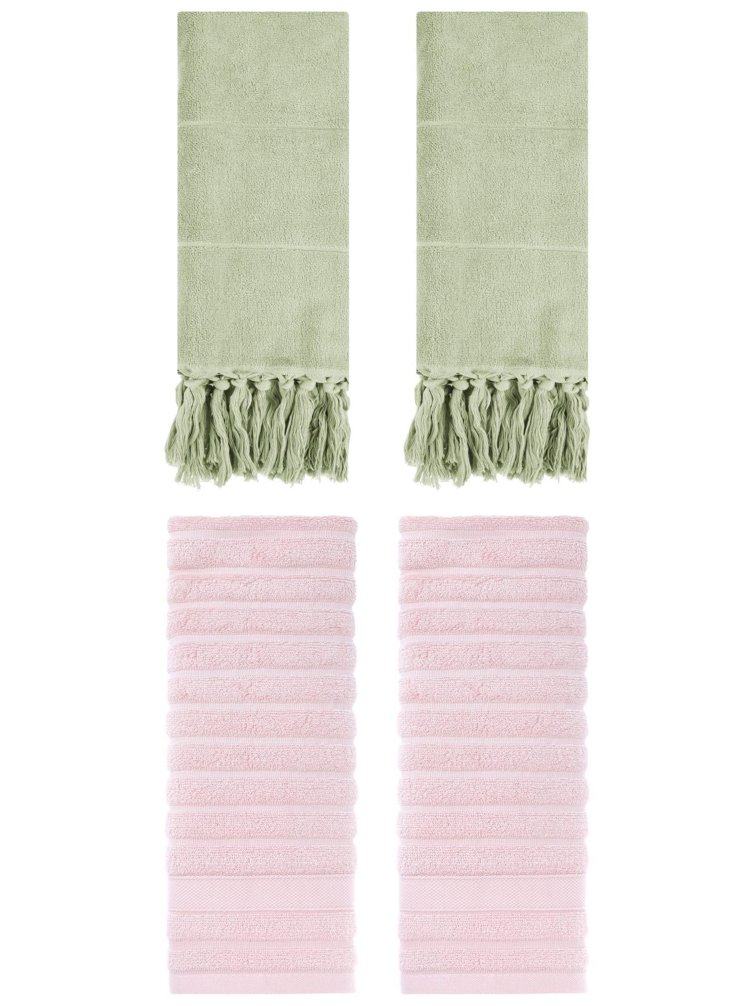 Unique Bargains 4 Pack Solid Absorbent Soft Cotton Hand Towels 14" x 30" Green/Pink