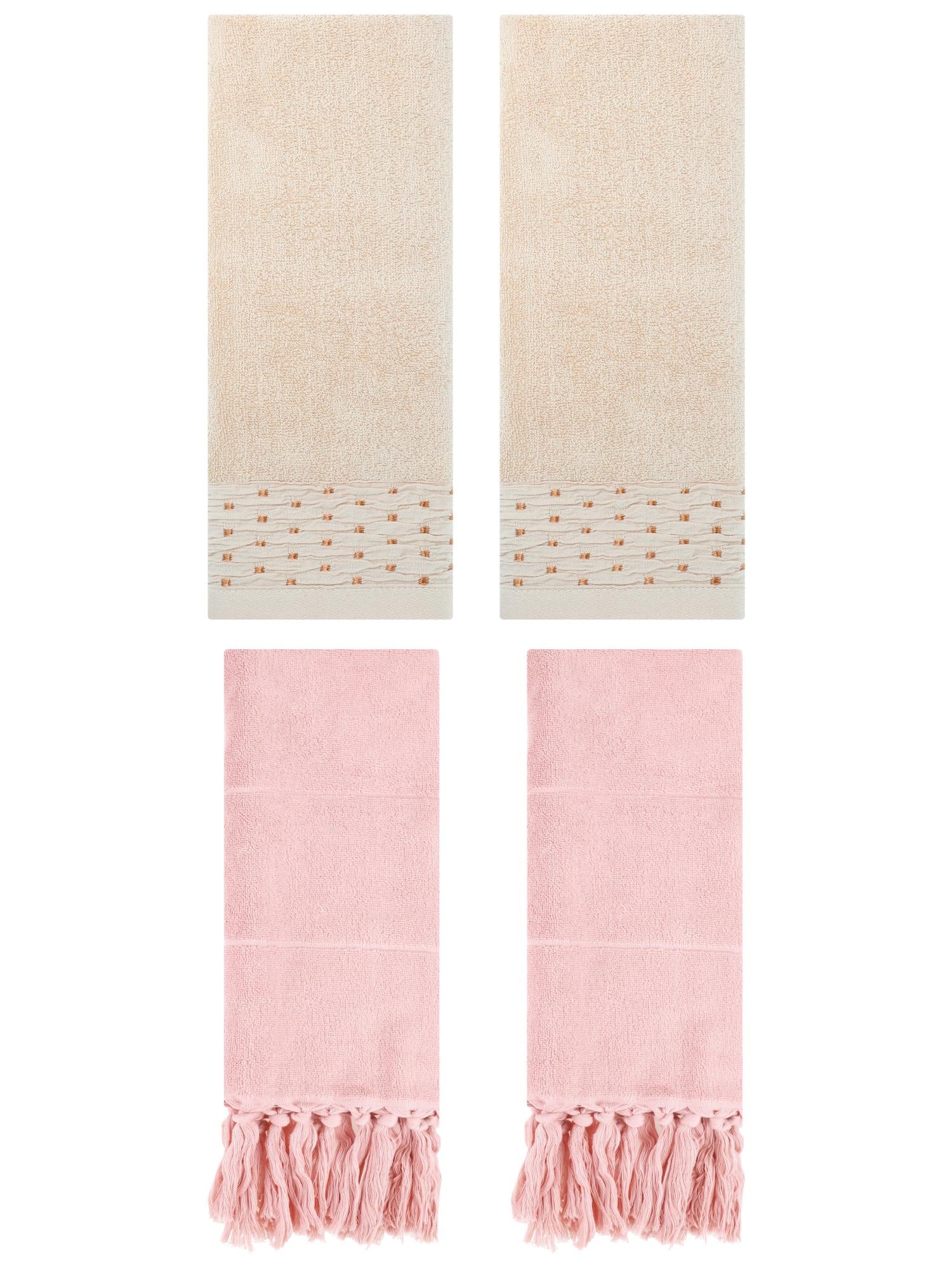 Unique Bargains 4 Pack Solid Cotton Bathroom Hand Towels 14" x 30" Pink/Light Brown