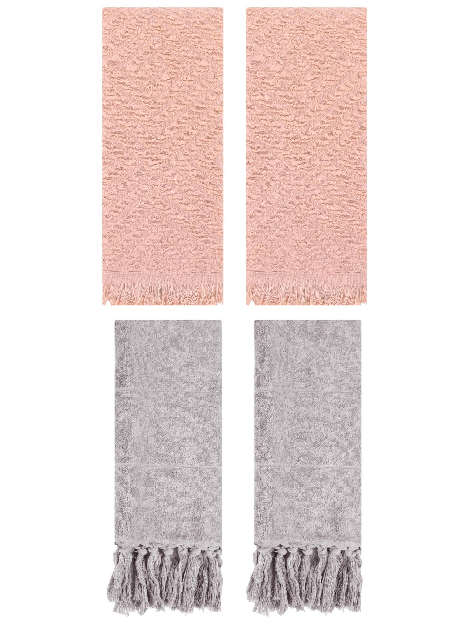 Unique Bargains 4 Pack Turkish Hand Towels with Tassel Grey/Orange 14"x30"/13"x29"