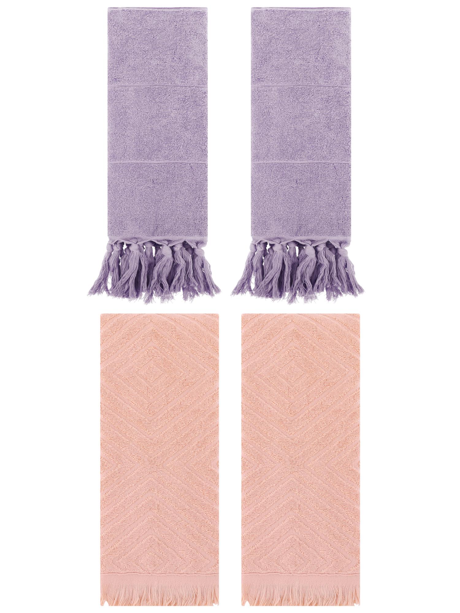 Unique Bargains 4 Pack Turkish Hand Towels with Tassel Purple/Orange 14"x30"/13"x29"