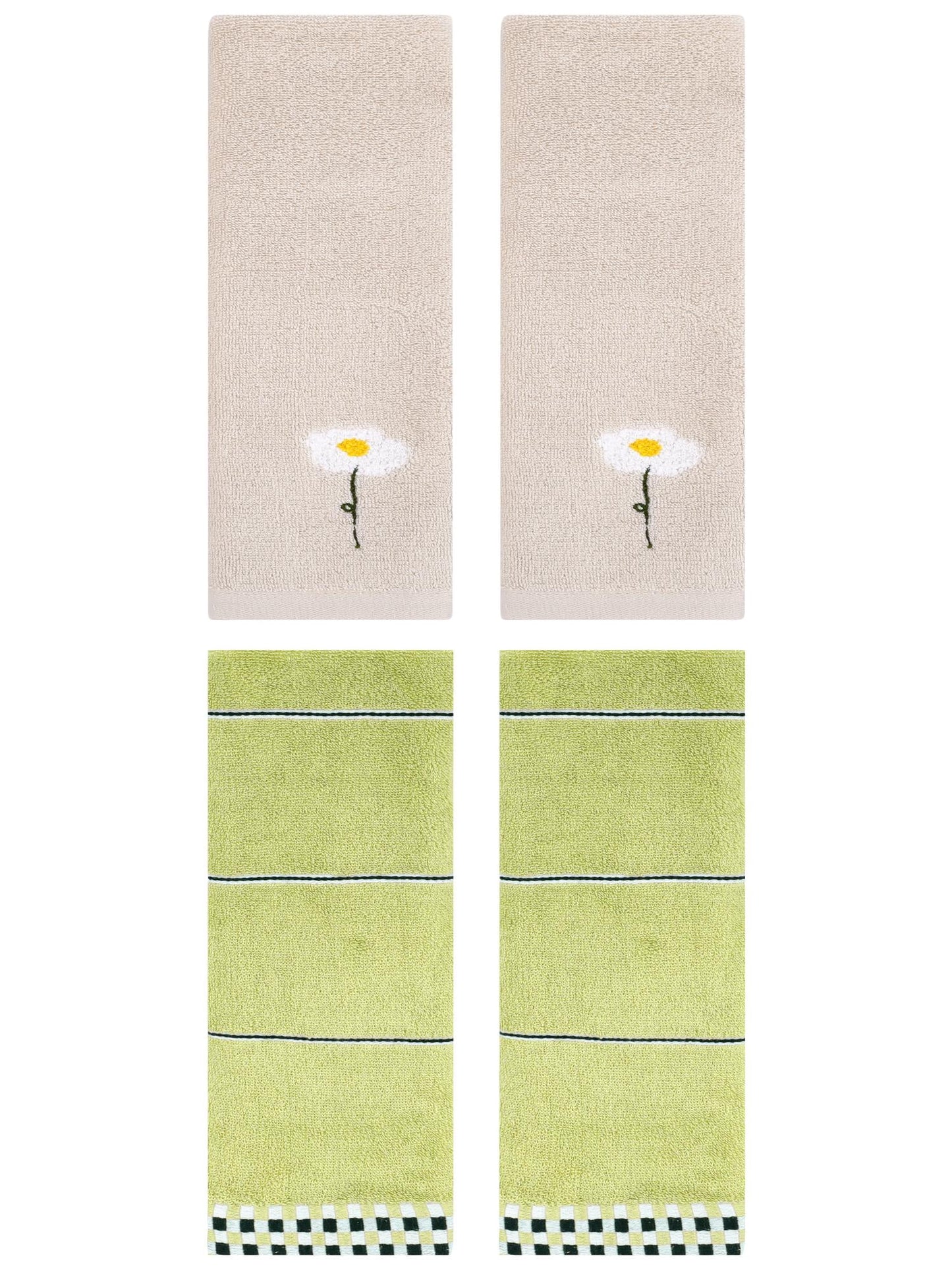 Unique Bargains 4 Pcs Absorbent Hand Towels Light Brown/Green 13" x 30"/14" x 30"