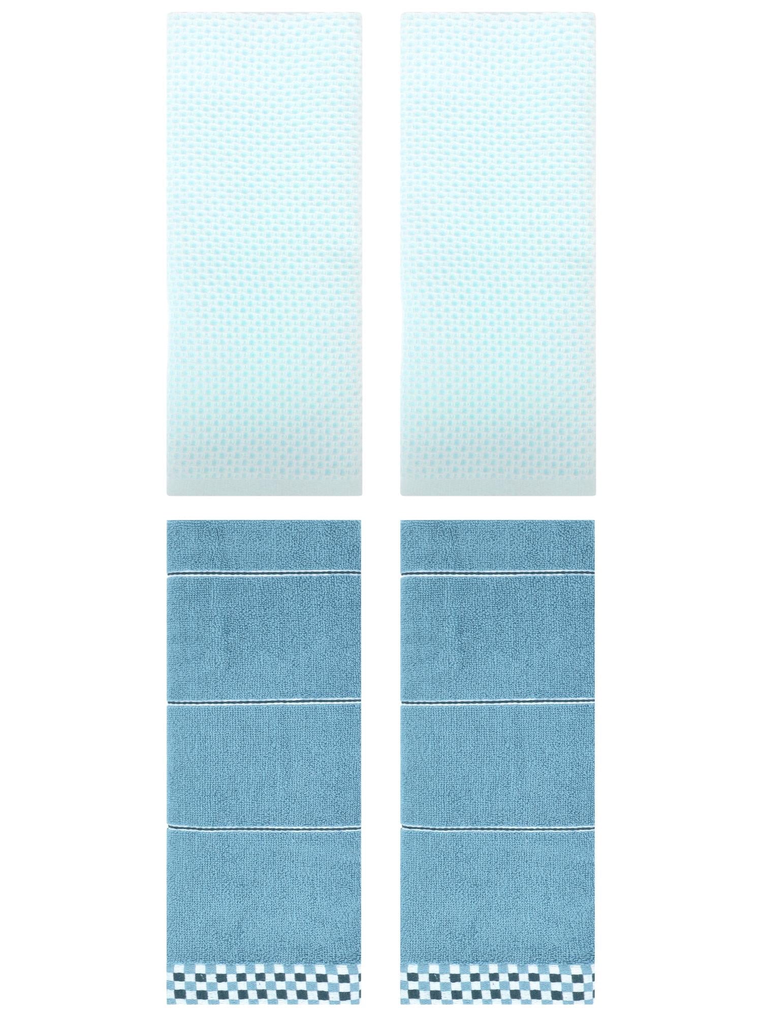 Unique Bargains 4 Pcs Bathroom Hand Towels Light Cyan/Blue 13" x 30"/14" x 30"