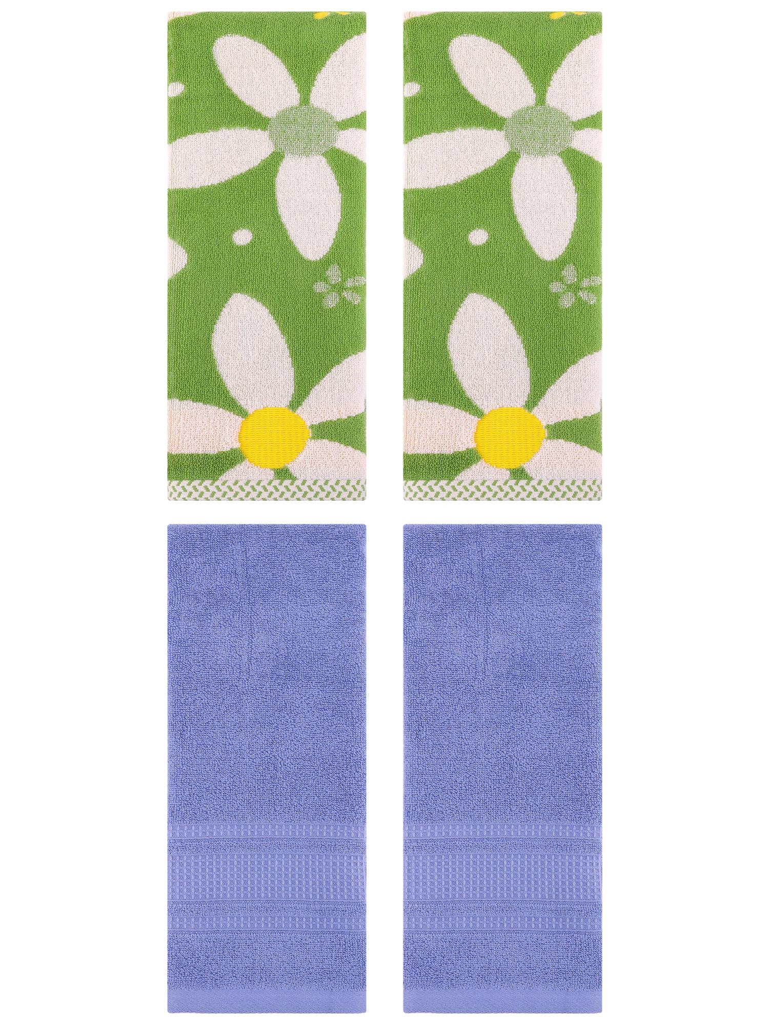 Unique Bargains 4 Pcs Cotton Absorbent Hand Towel Set 13 x 29 Inch Green/Dark Blue