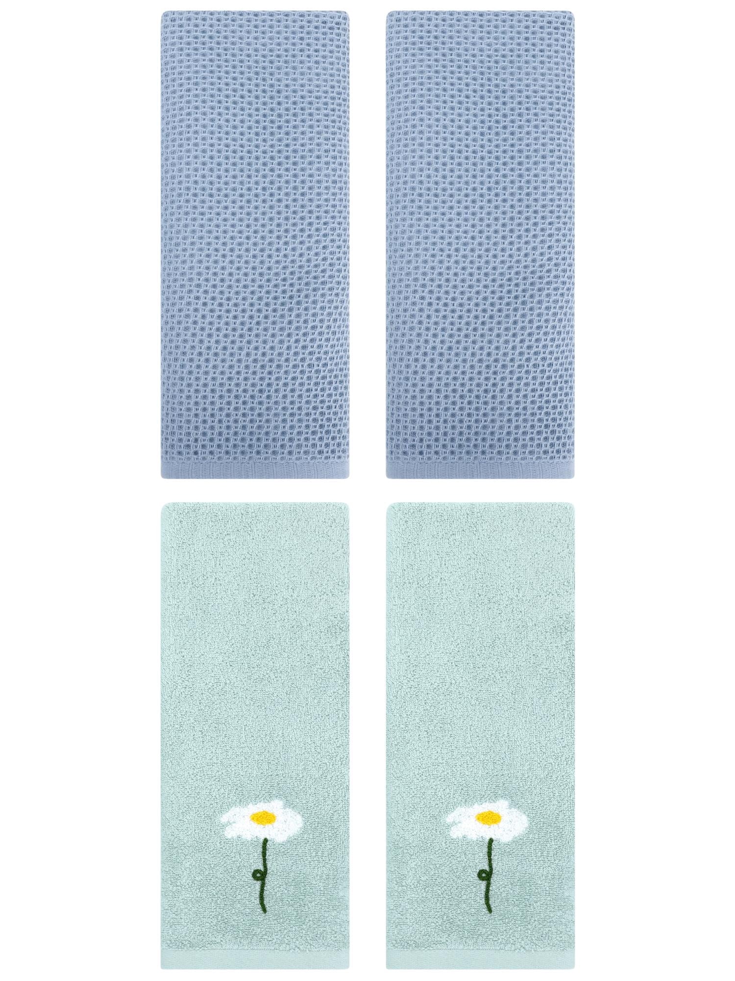 Unique Bargains 4 Pcs Cotton Bathroom Hand Towels 13" x 30" Blue/Steel Blue