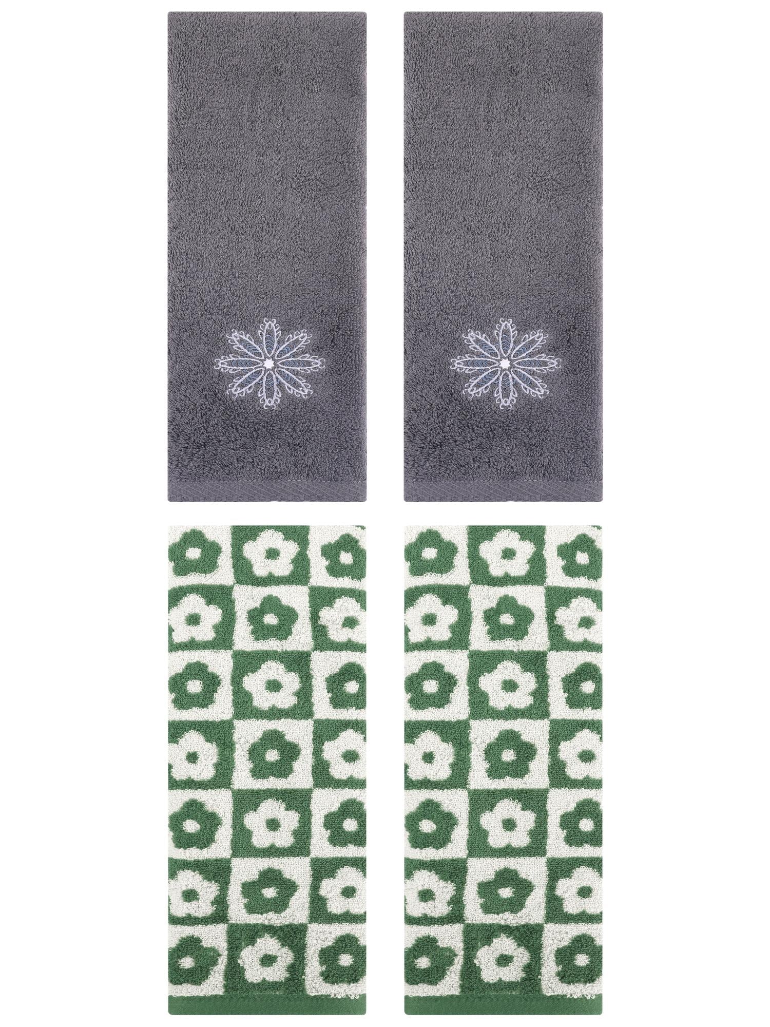 Unique Bargains 4 Pcs Cotton Decorative Hand Towel Green/Dark Grey 14" x 30"/13" x 30"