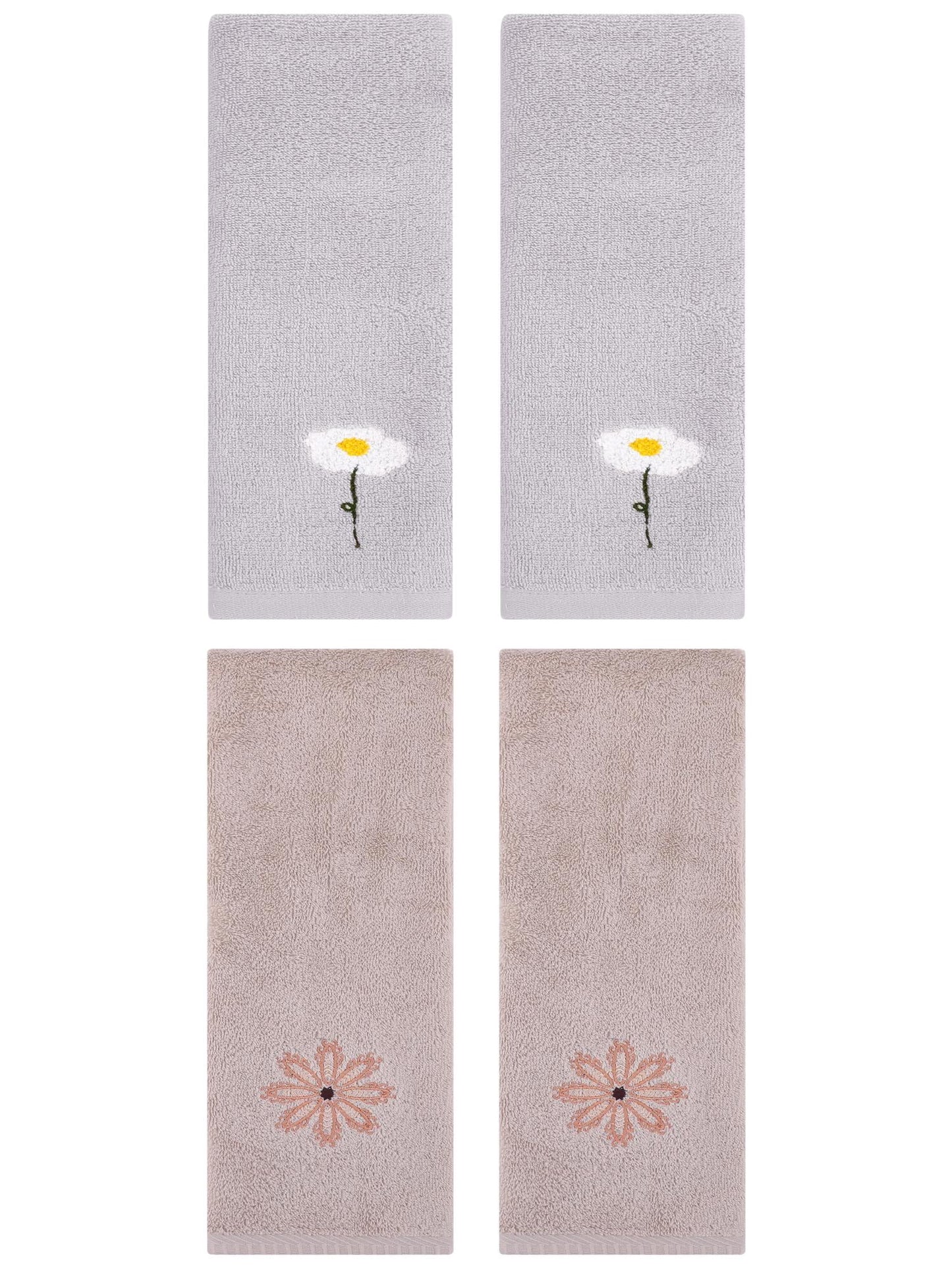 Unique Bargains 4 Pcs Cotton Floral Hand Towel 13" x 30" Grey/Camel