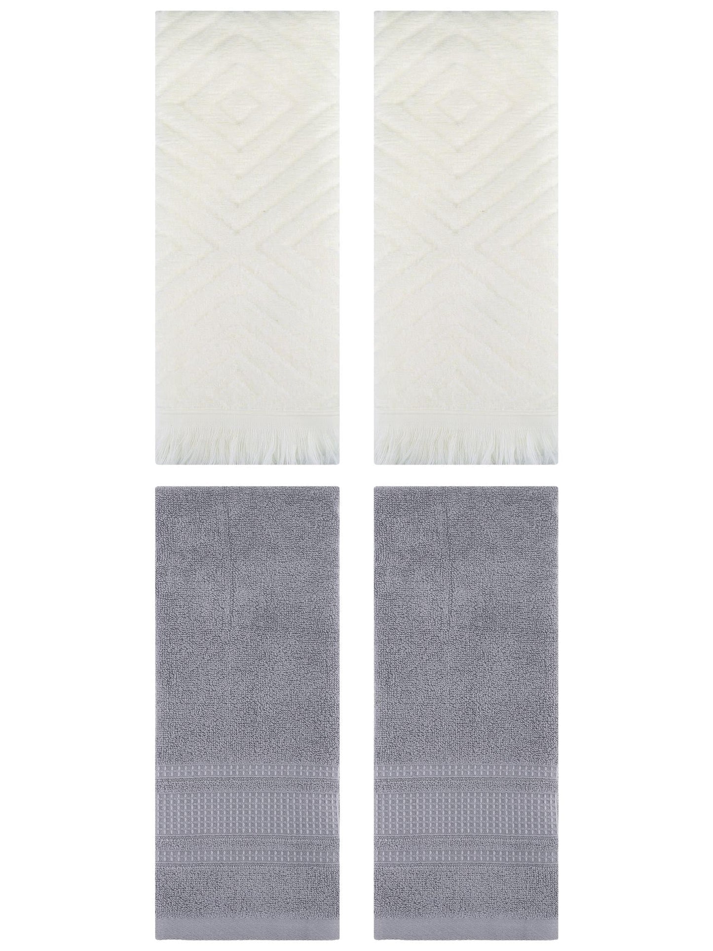Unique Bargains 4 Pcs Cotton Geometric Hand Towels 13" x 29" Beige/Grey