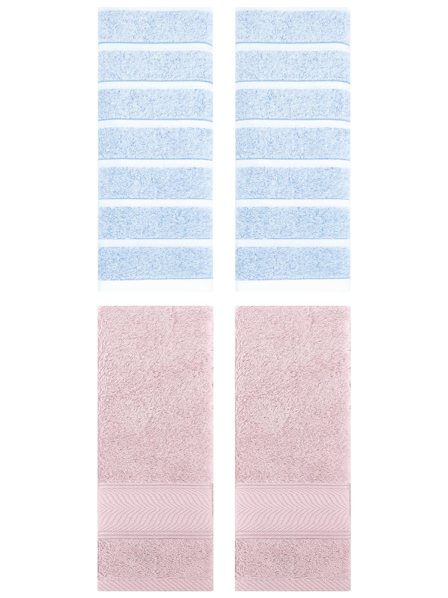 Unique Bargains 4 Pcs Cotton Hand Towel Blue/Light Pink 13" x 29"/14" x 30"