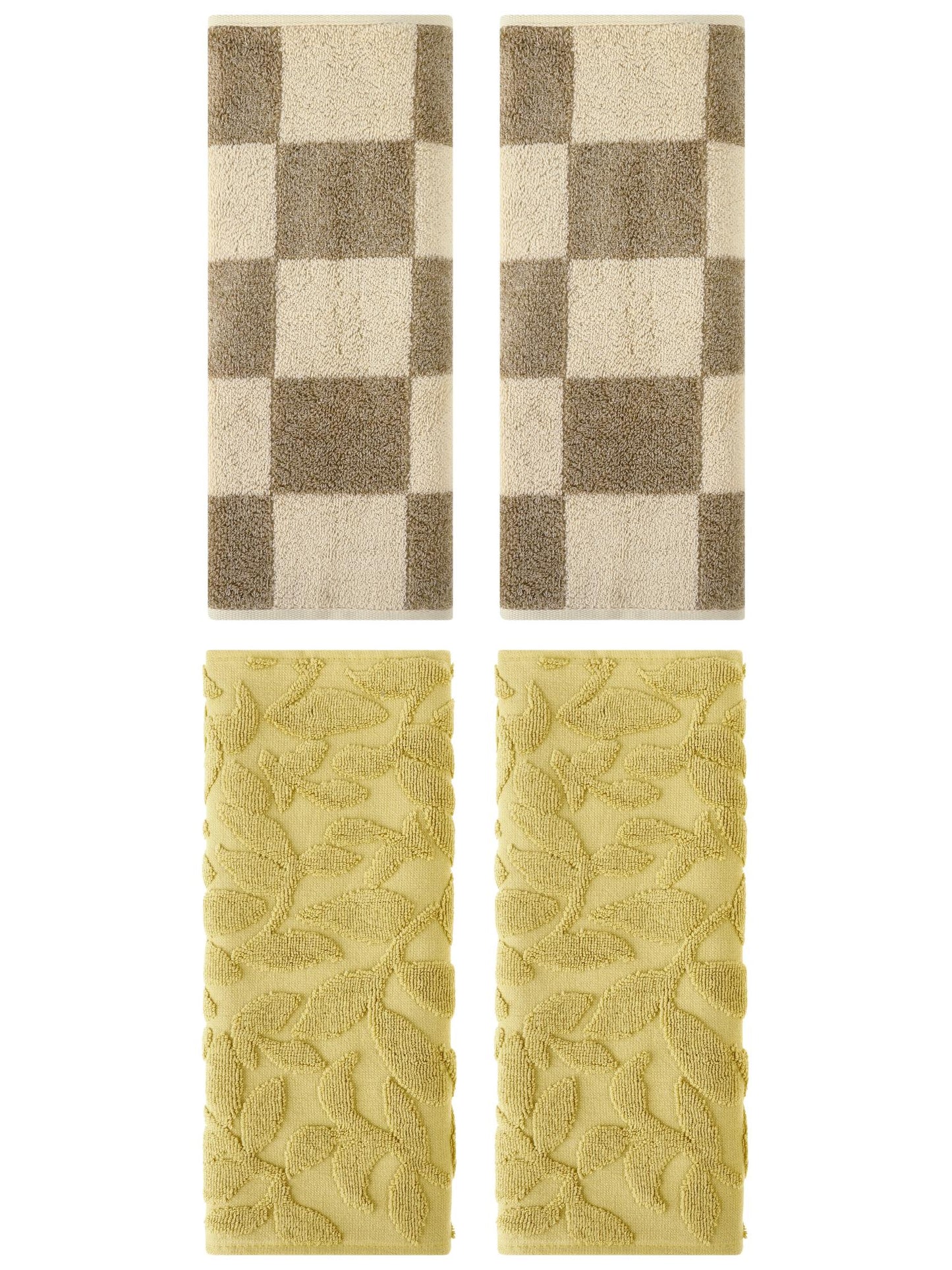 Unique Bargains 4 Pcs Cotton Hand Towel Set Brown/Yellow 14" x 28"/14" x 30"