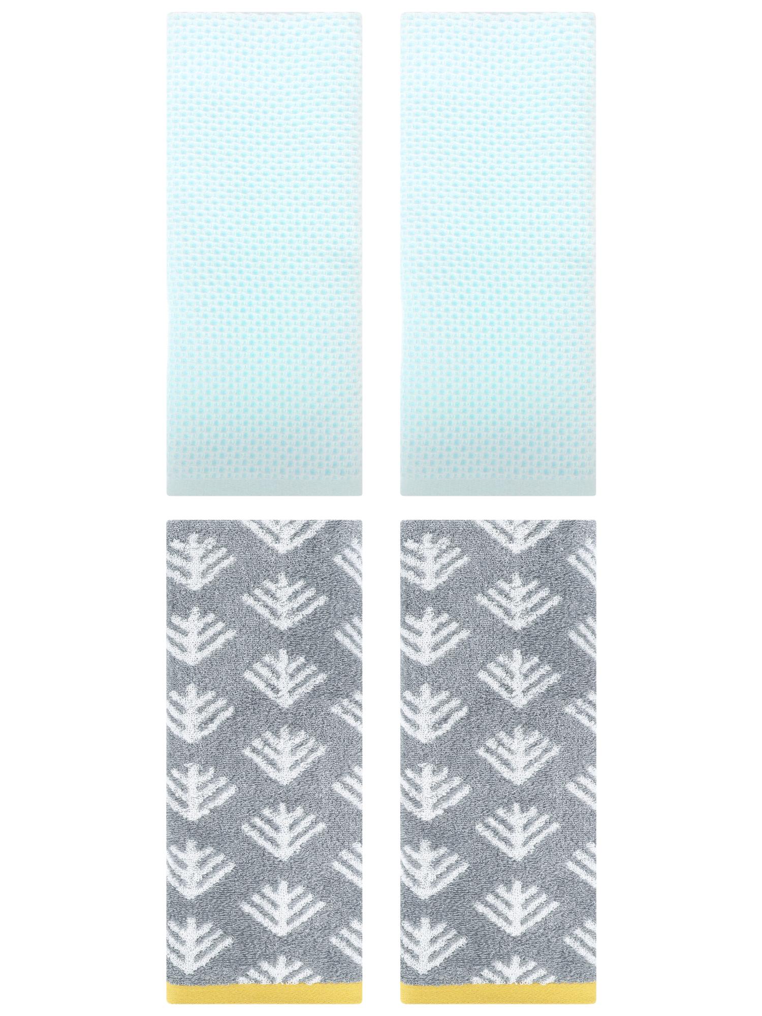 Unique Bargains 4 Pcs Cotton Hand Towels Light Cyan/Dark Grey 13" x 30"/14" x 30"
