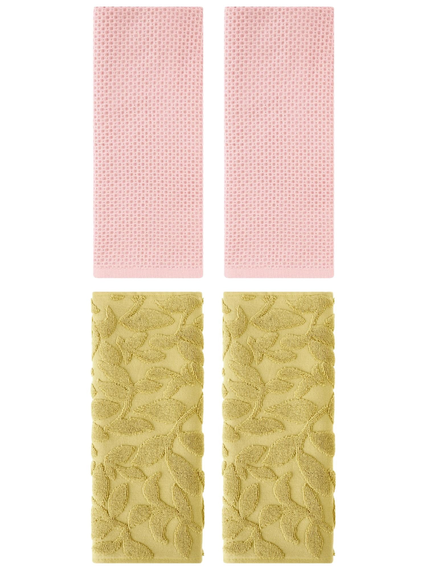 Unique Bargains 4 Pcs Cotton Hand Towels Pink/Yellow 13" x 30"/14" x 30"