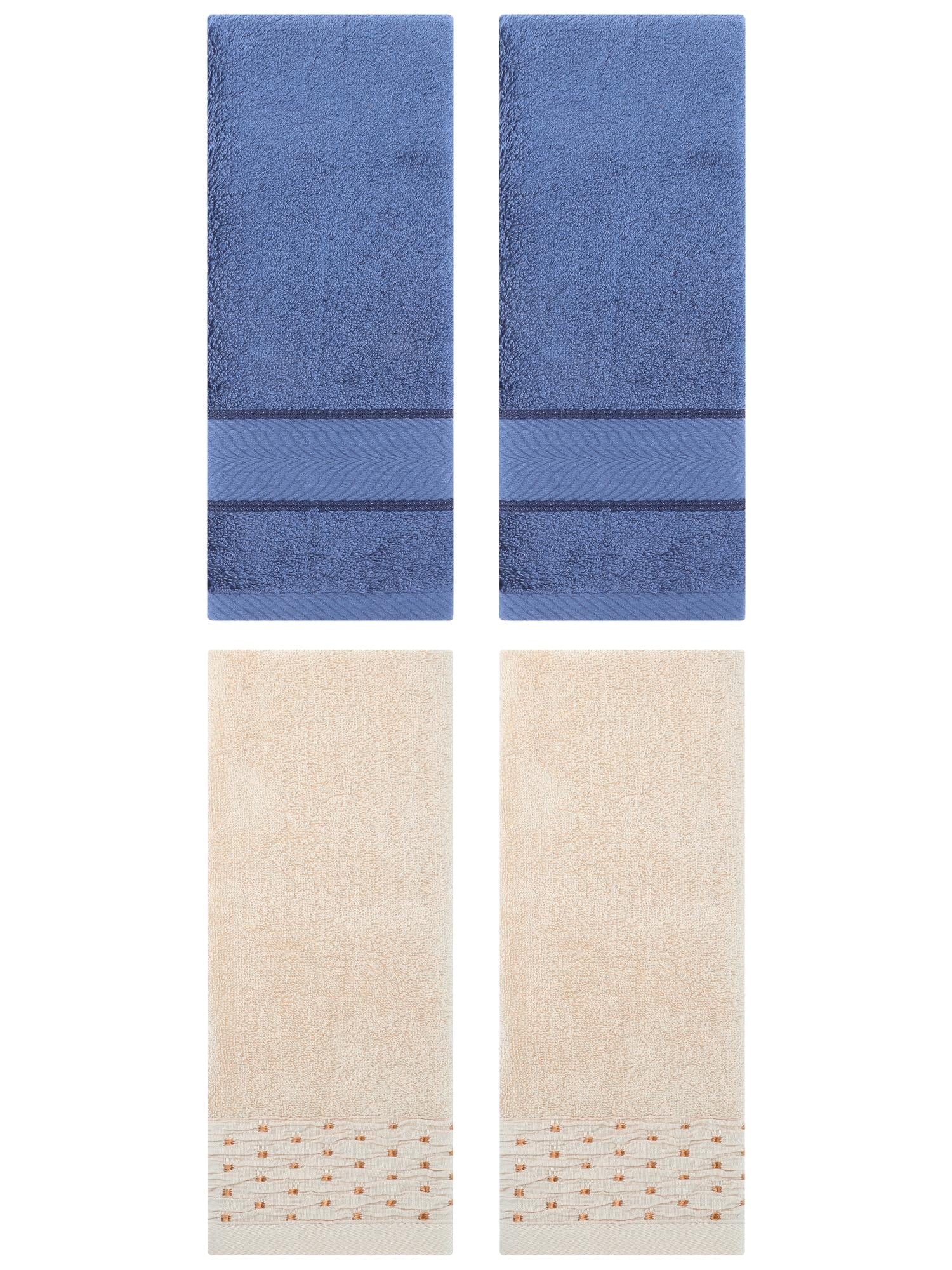 Unique Bargains 4 Pcs Cotton Soft Bathroom Hand Towel 14" x 30" Light Brown/Light Blue