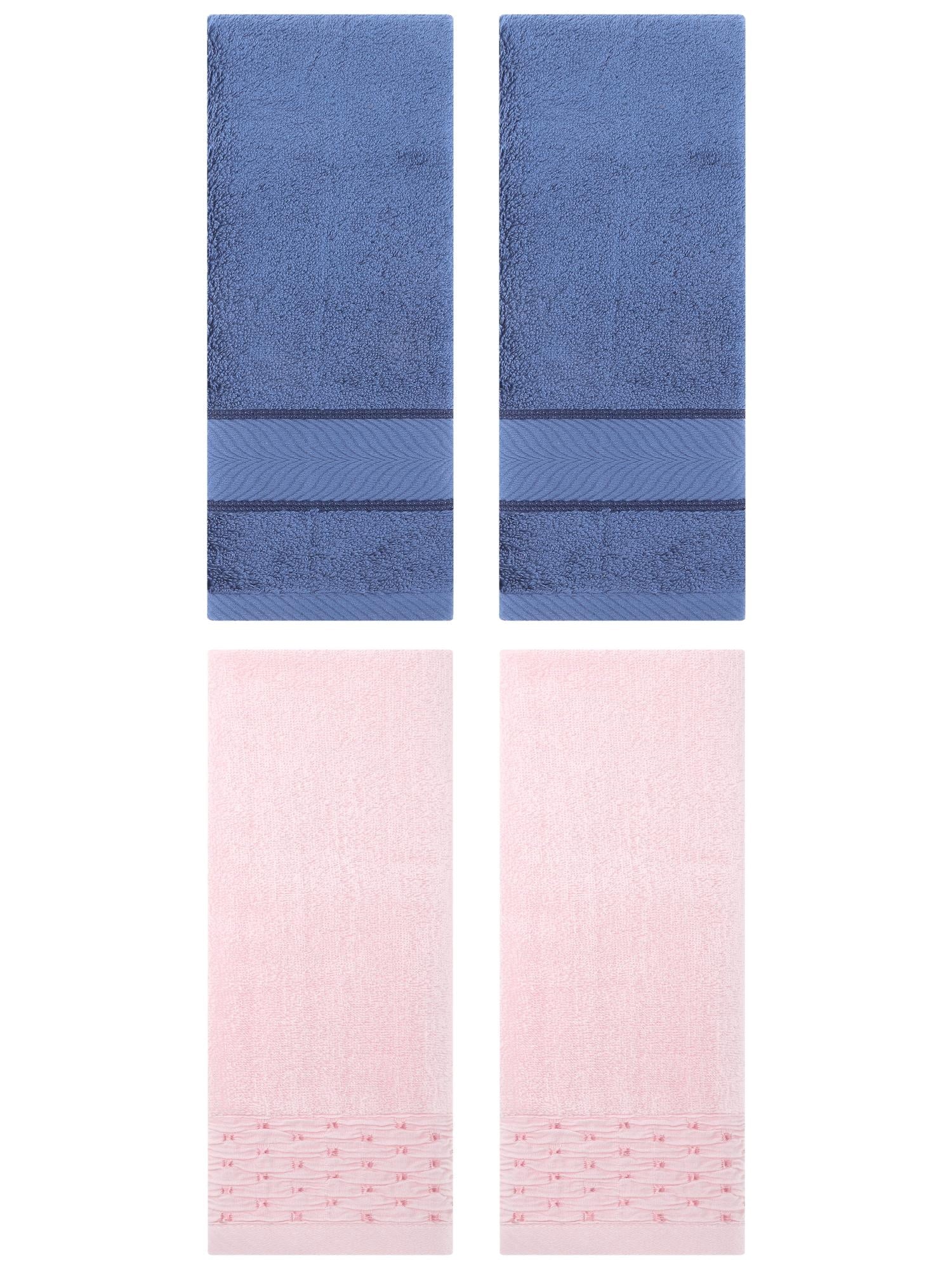 Unique Bargains 4 Pcs Cotton Soft Bathroom Hand Towel 14" x 30" Pink/Light Blue