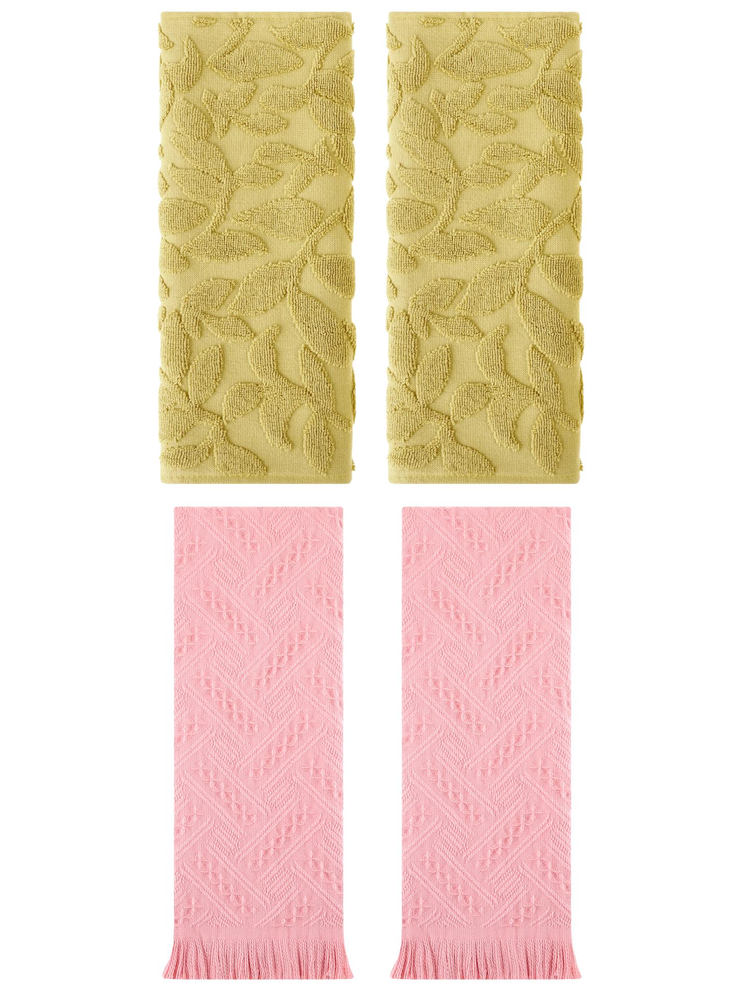 Unique Bargains 4 Pcs Cotton Soft Boho Hand Towel Set Yellow/Pink 14" x 30"/13" x 29"
