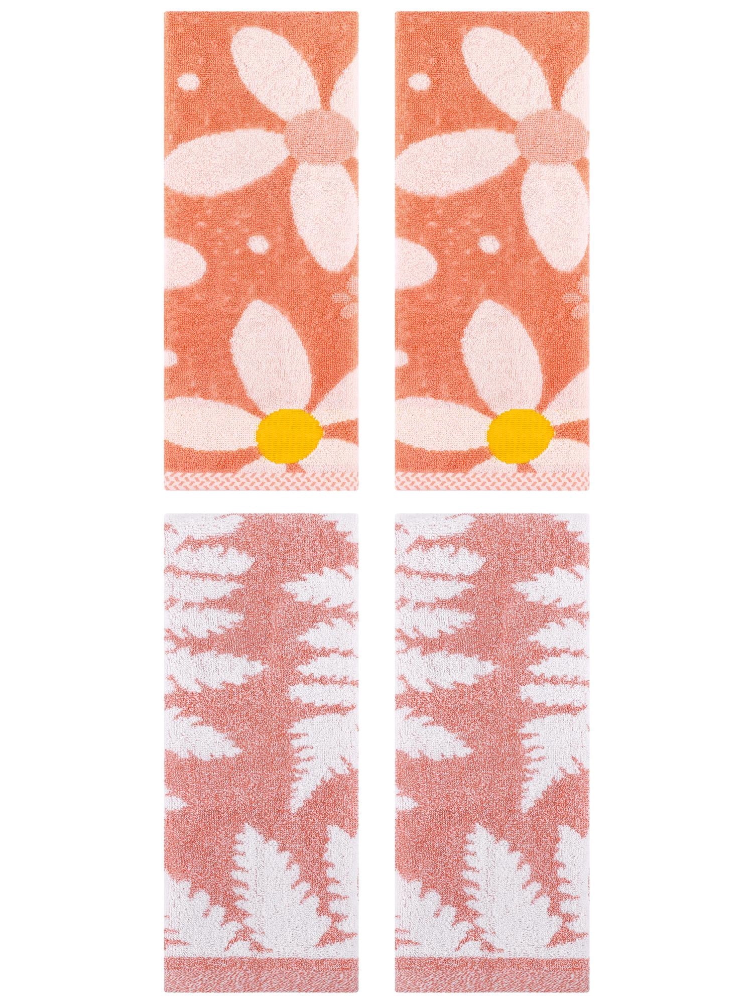 Unique Bargains 4 Pcs Cotton Soft Decorative Hand Towels 13 x 29 Inch Pink/Orange