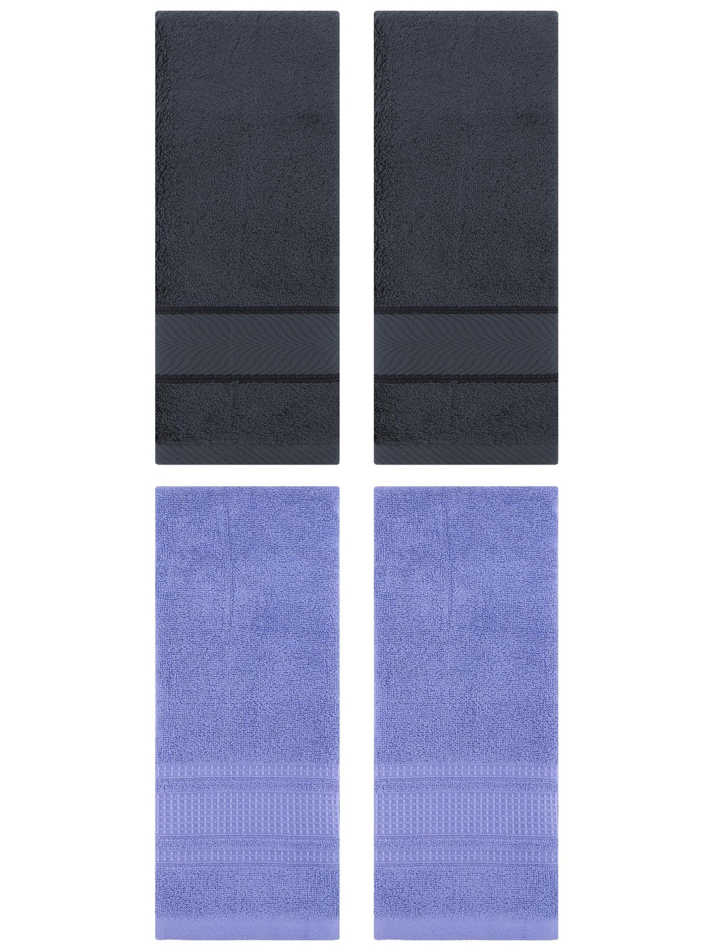 Unique Bargains 4 Pcs Cotton Soft Hand Towel Set Dark Grey/Dark Blue 14" x 30"/13" x 29"