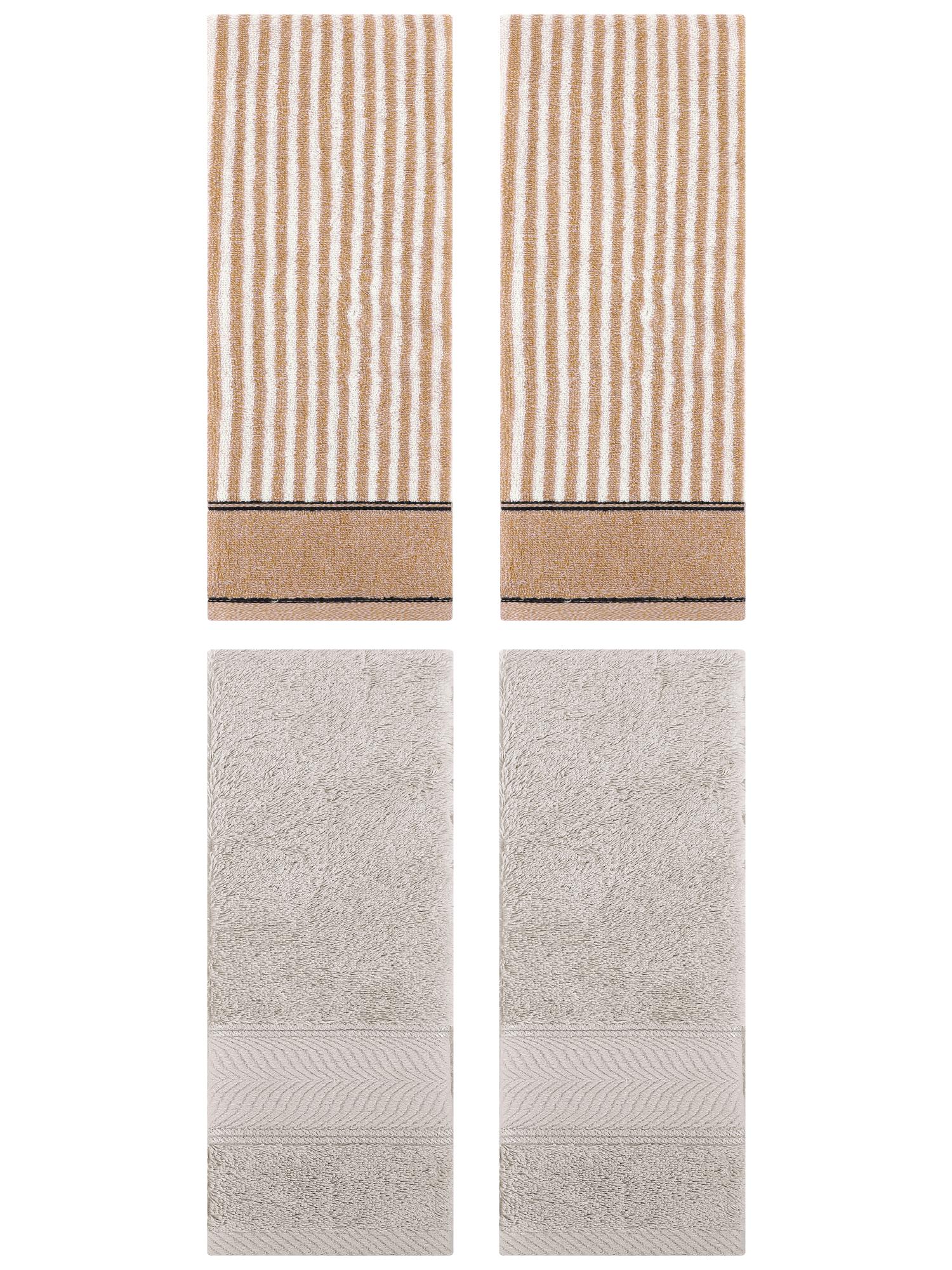 Unique Bargains 4 Pcs Cotton Soft Striped Hand Towel Light Brown/Brown 14" x 30"/13" x 29"