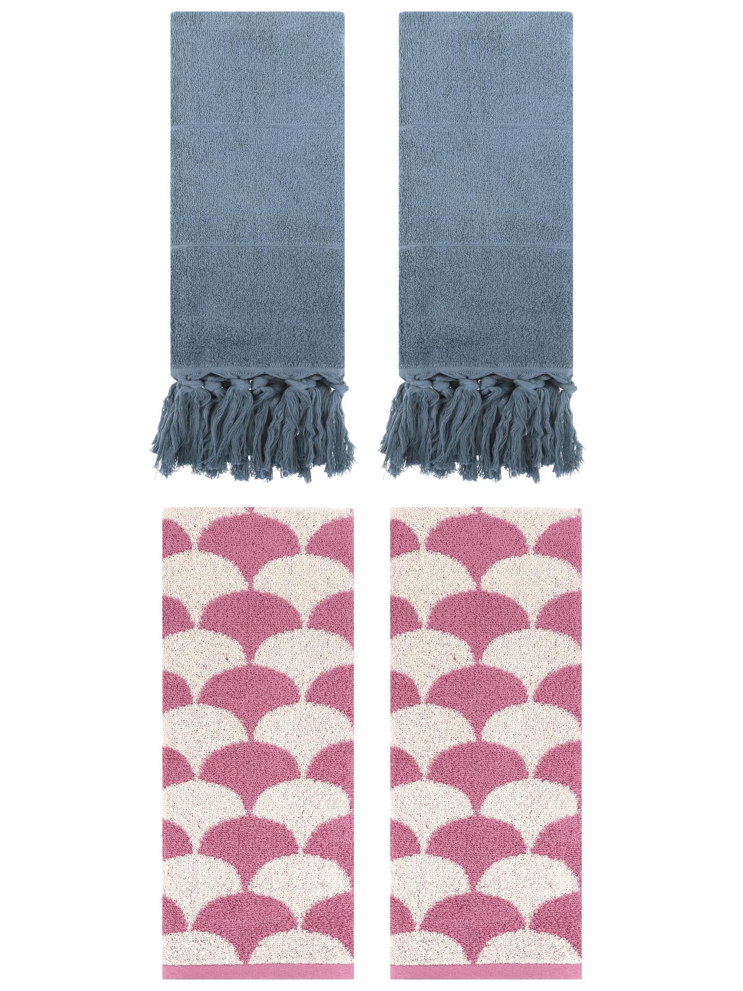 Unique Bargains 4 Pcs Cotton Solid Hand Towels Blue/Pink 14" x 30"/13" x 29"