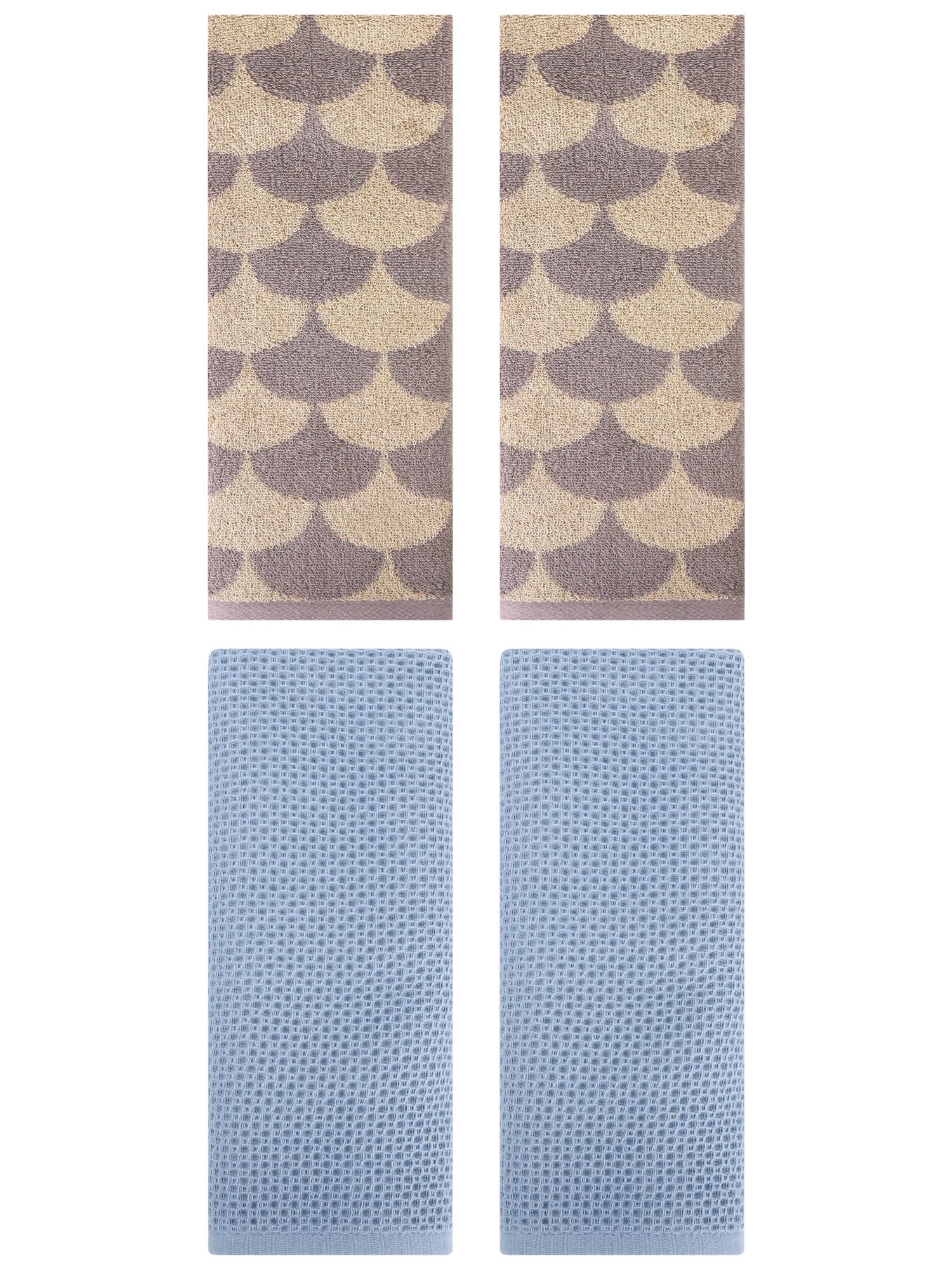 Unique Bargains 4 Pcs Cotton Solid Hand Towels Steel Blue/Brown 13" x 30"/13" x 29"