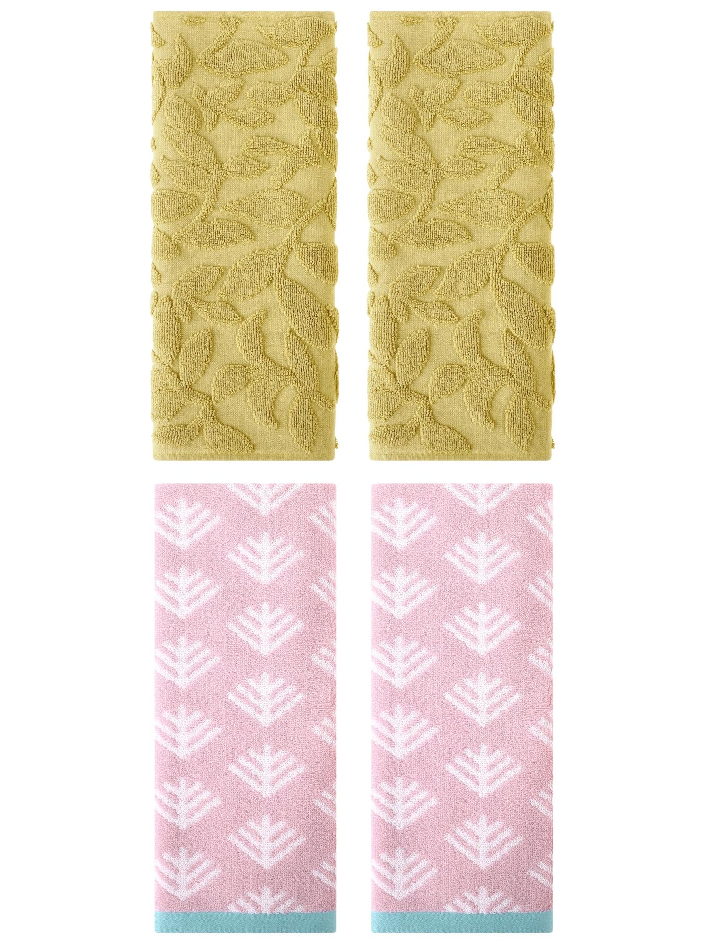 Unique Bargains 4 Pcs Cute Pattern Cotton Soft Towels 14 x 30 Inch Pink/Yellow