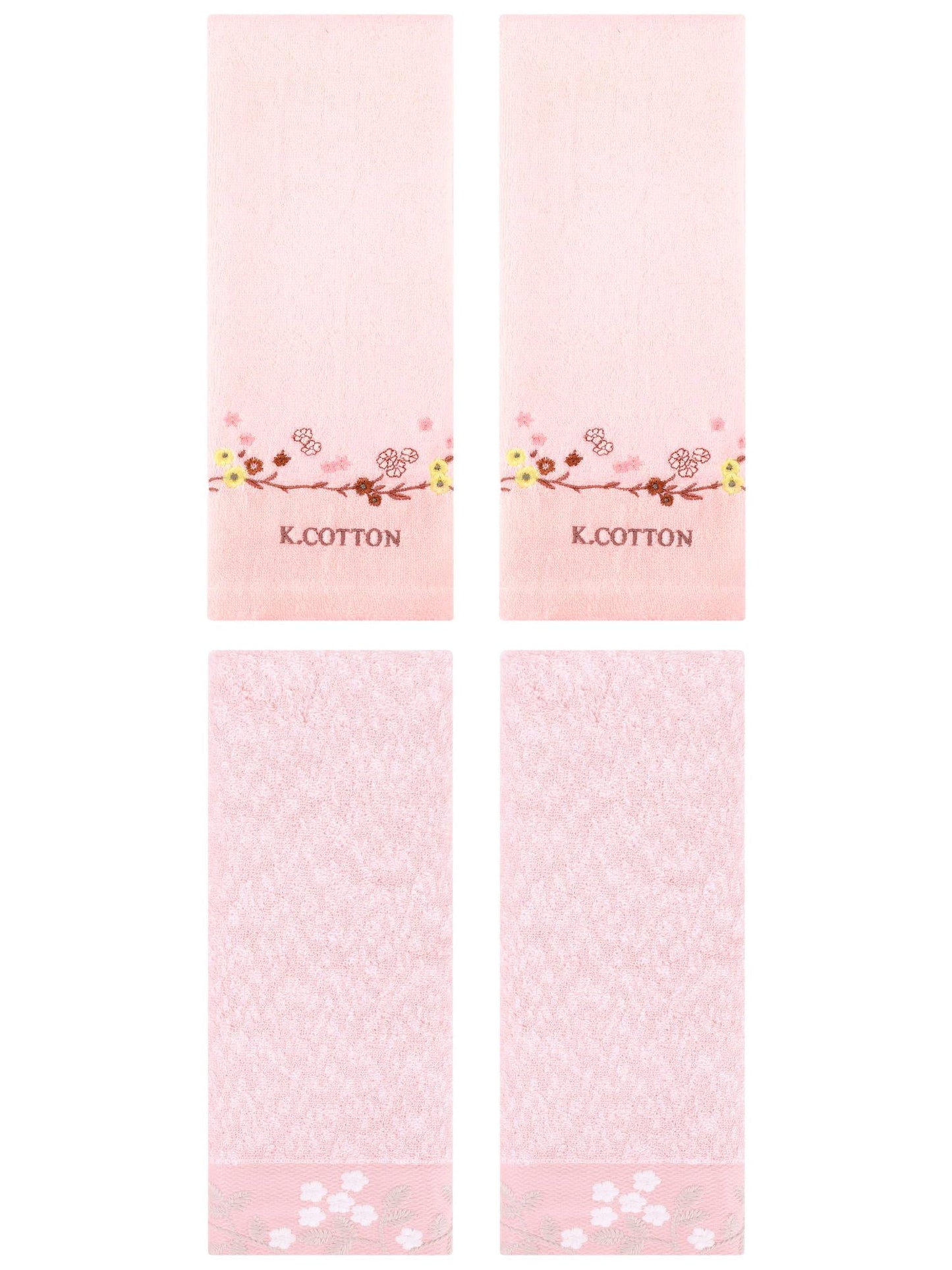 Unique Bargains 4 Pcs Embroidered Hand Towel Pink 14" x 28"/13" x 29"