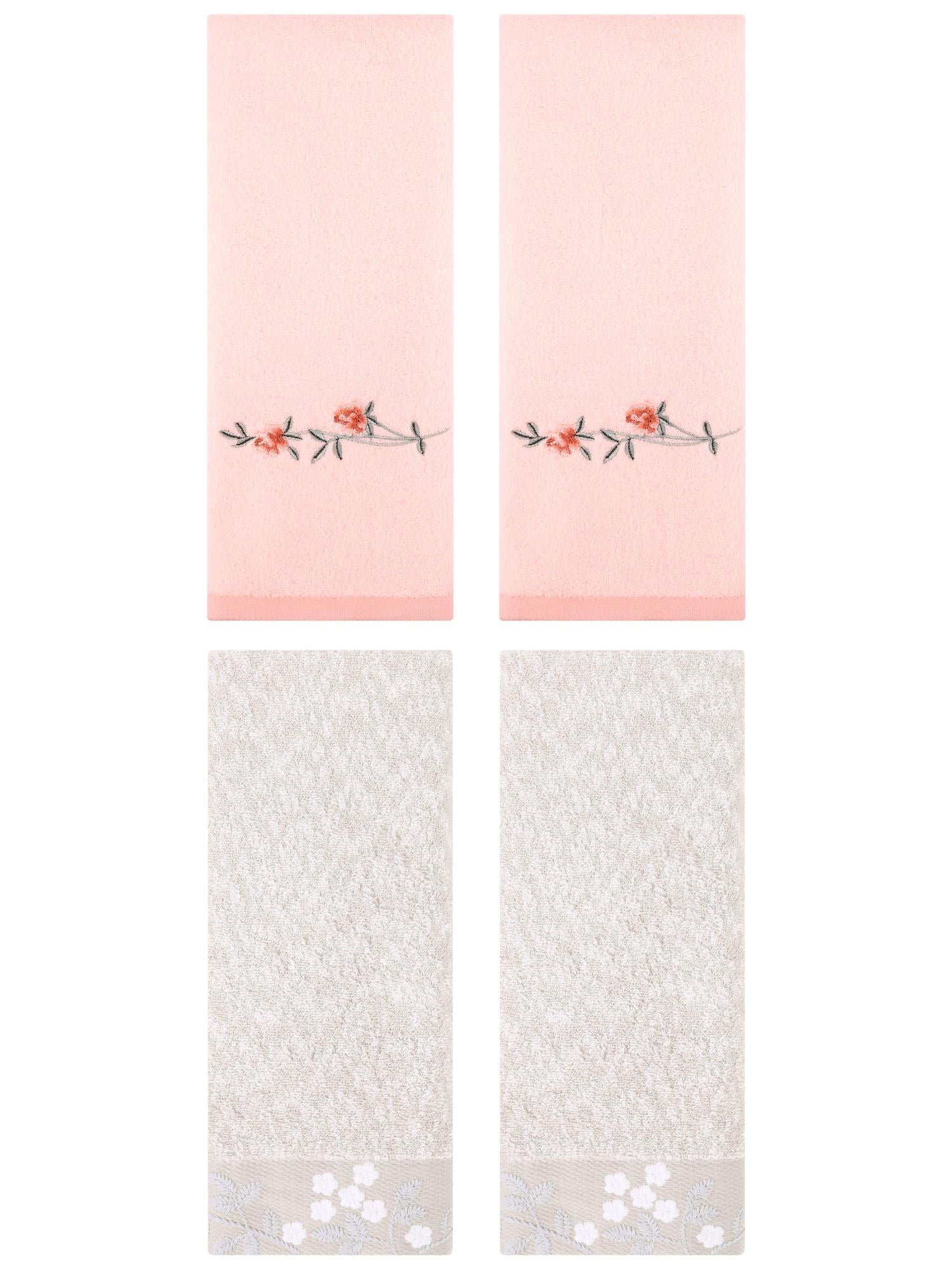 Unique Bargains 4 Pcs FloralCotton Hand Towels Decor Light Brown/Pink 14" x 28"/15" x 30"