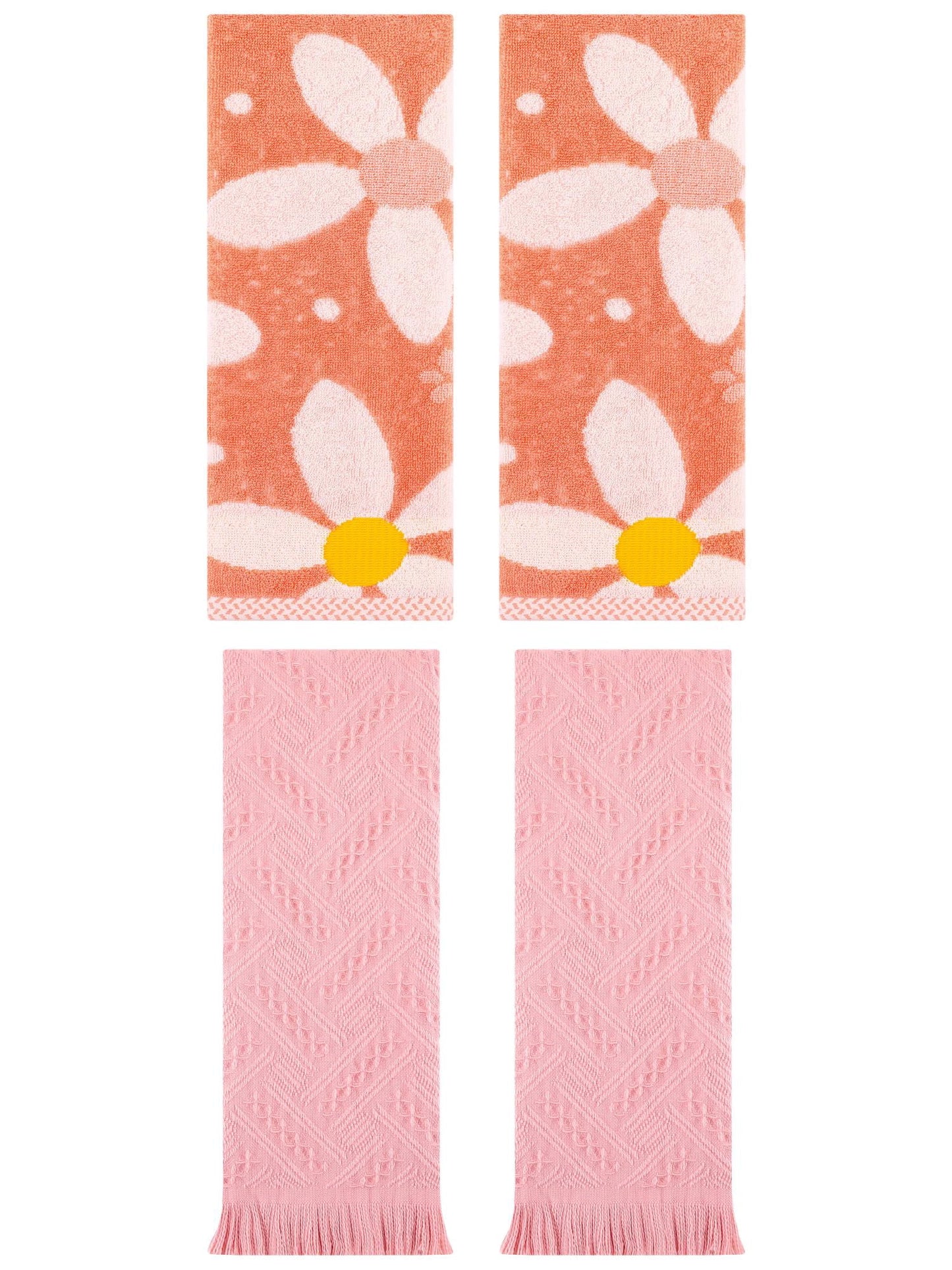 Unique Bargains 4 Pcs Pure Cotton Soft Hand Towel Set 13 x 29 Inch Orange/Pink
