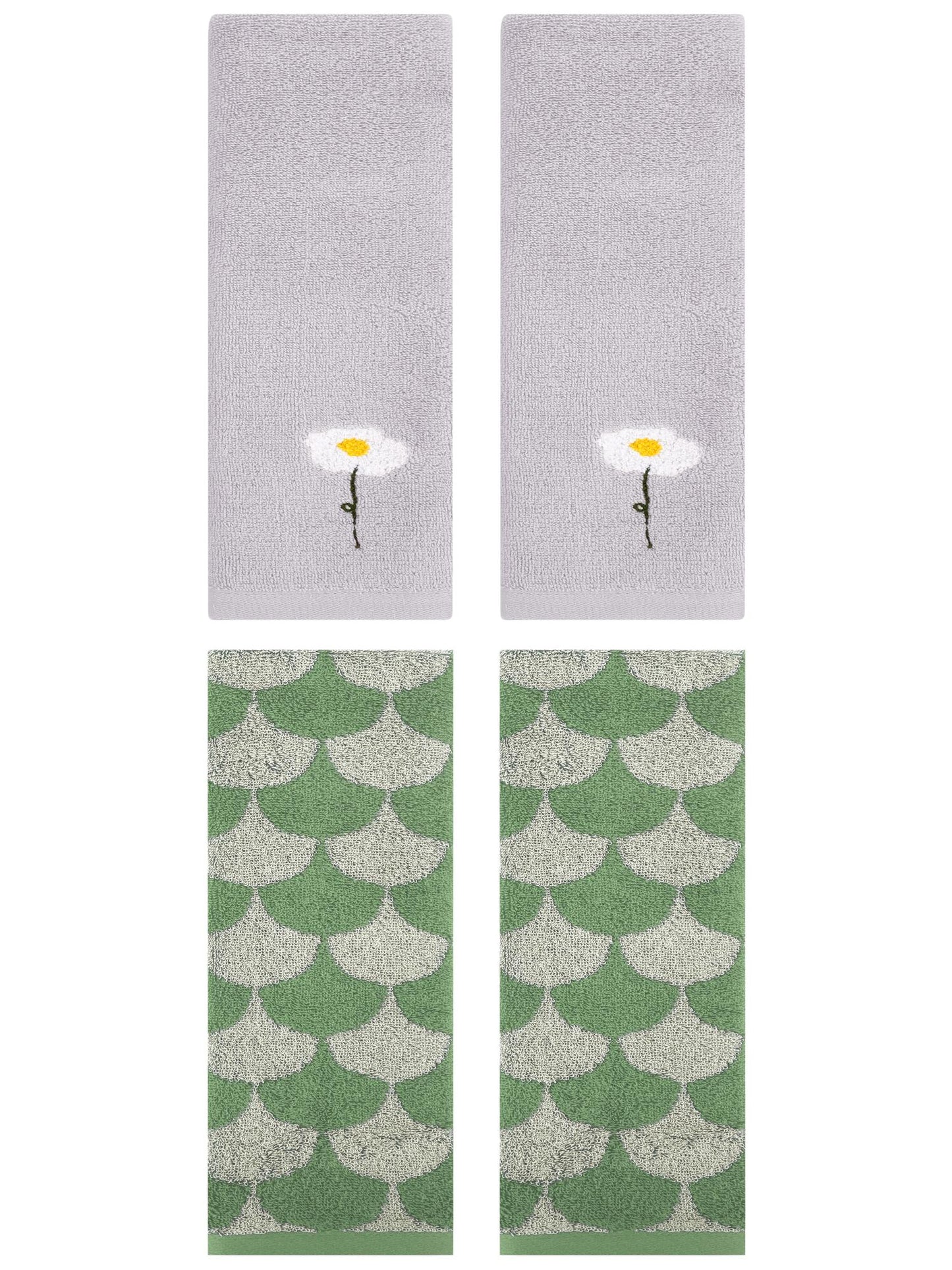 Unique Bargains 4 Pcs Soft Absorbent Hand Towels Grey/Green 13" x 30"/13" x 29"