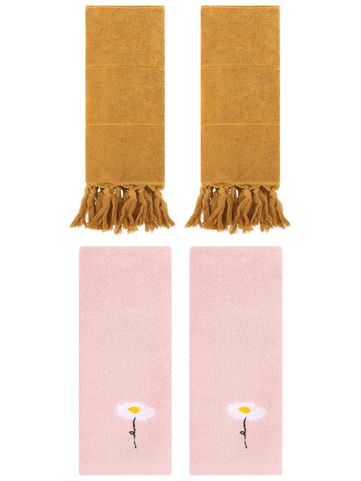 Unique Bargains 4 Pcs Soft Bath Towel Set Yellow/Pink 14" x 30"/13" x 30"
