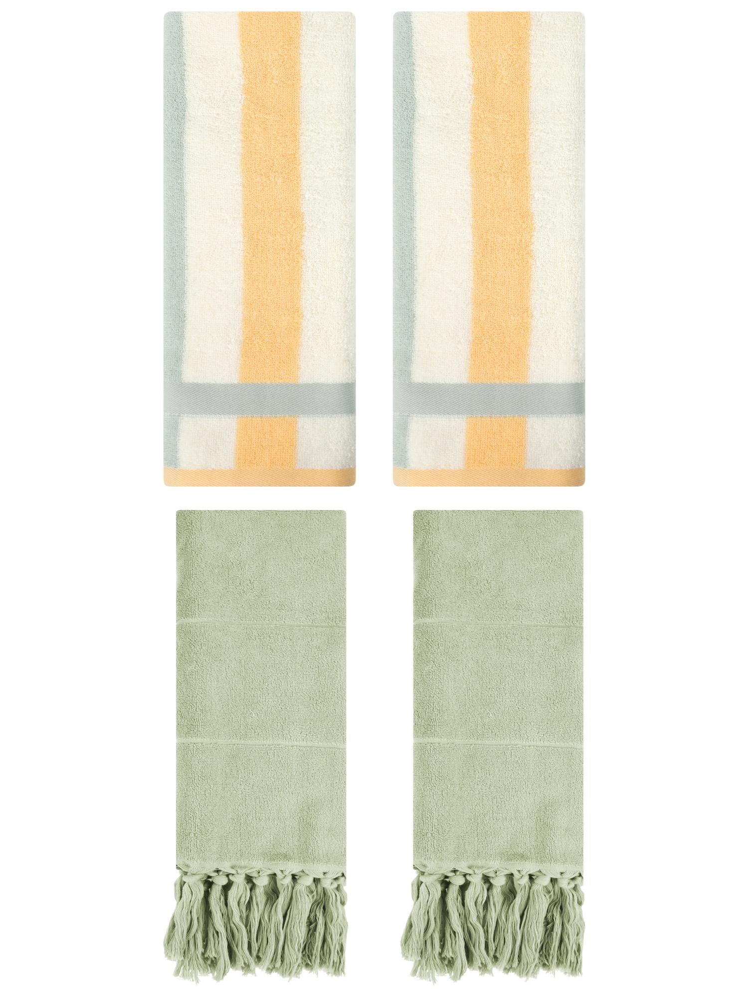 Unique Bargains 4 Pcs Soft Cotton Hand Towels Green/Blue Orange 14" x 30"/13" x 29"
