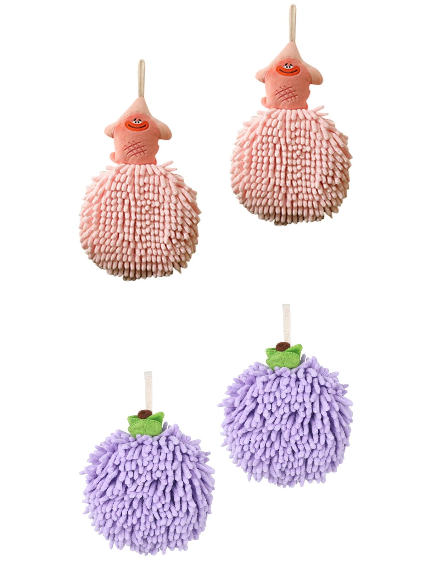 Unique Bargains 4 Pcs Soft Fluffy Ball Hand Towels Purple/Pink 6" x 6"/7" x 9"