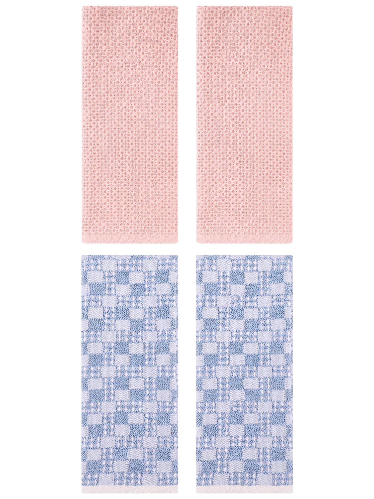 Unique Bargains 4 Pcs Soft Waffle Design Hand Towel Pink/Blue 13" x 30"/13" x 28"