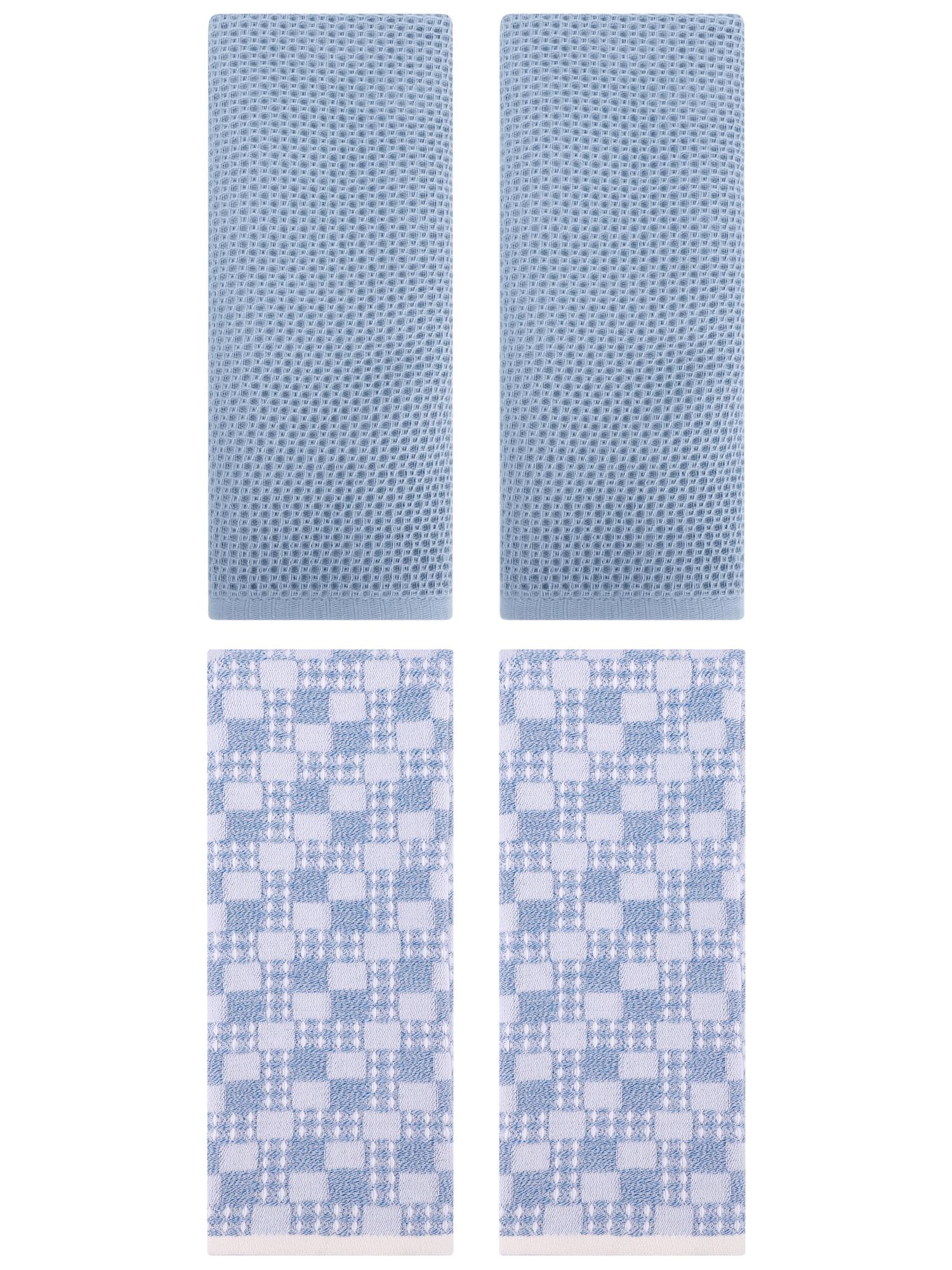 Unique Bargains 4 Pcs Soft Waffle Design Hand Towel Steel Blue/Blue 13" x 30"/13" x 28"